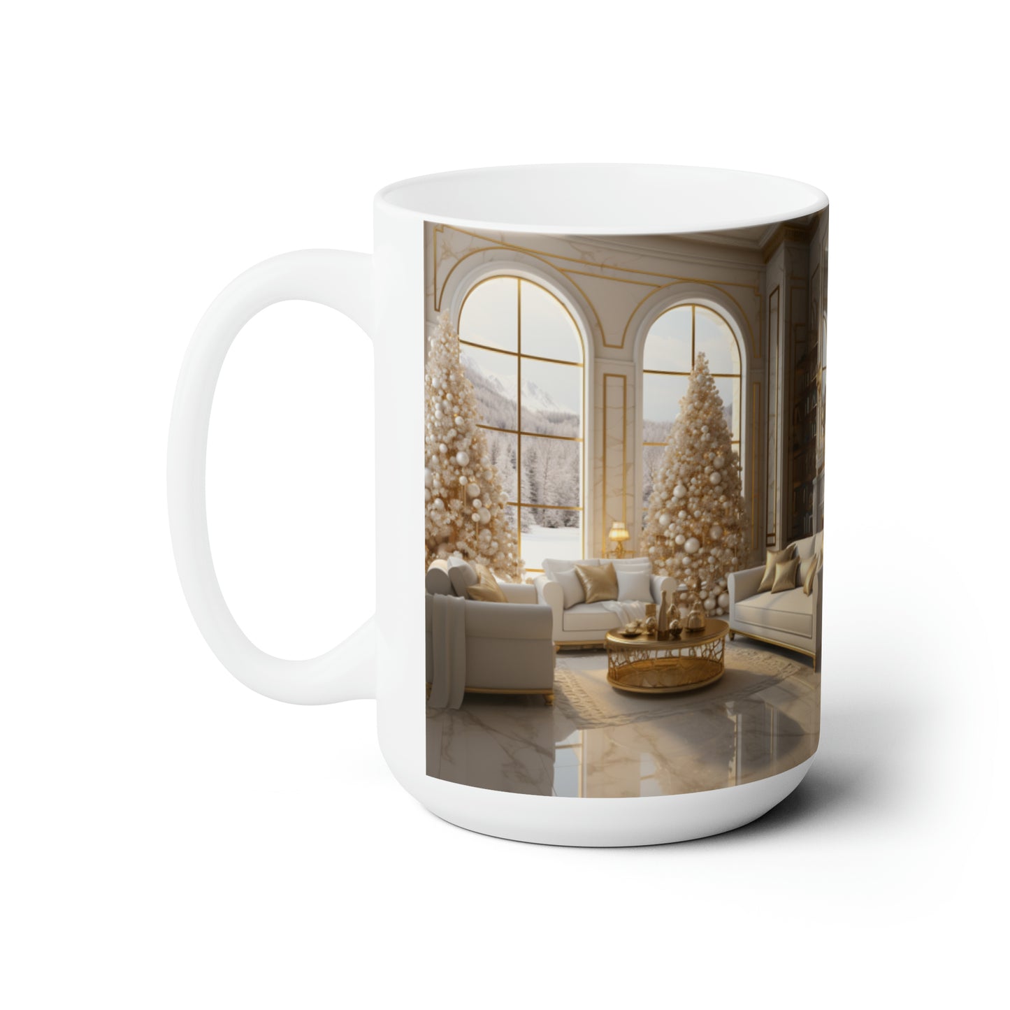 Elegance in Gold & White Holiday Mug 15oz
