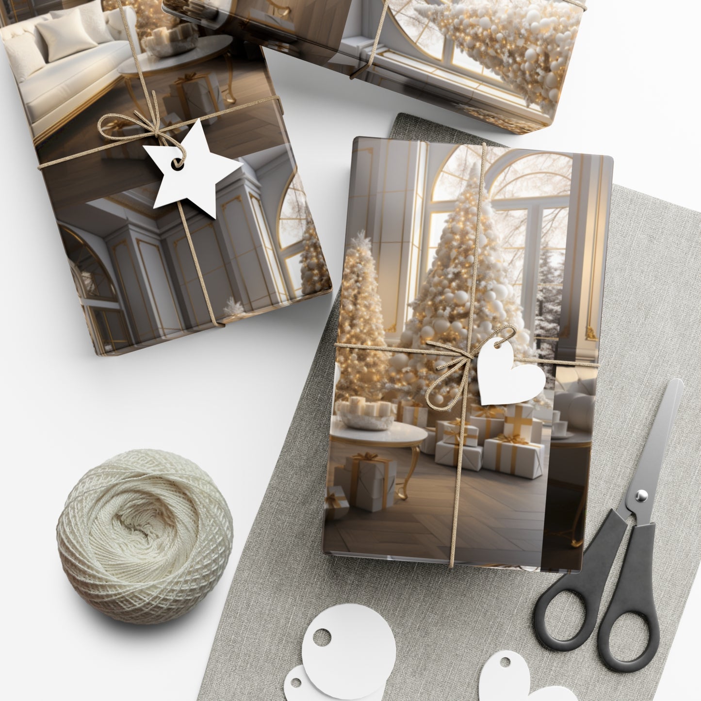 Elegant Gold and White Holiday Wrapping Paper Collection – Elevate Your Gifts with Sophisticated Style
