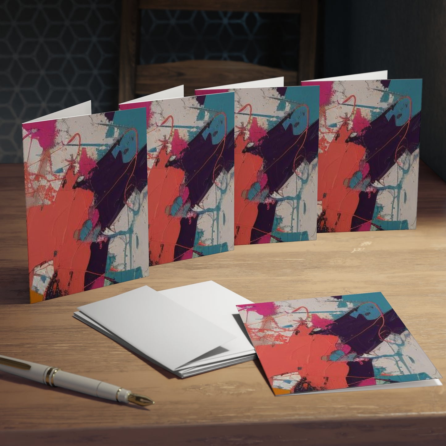 Elegance in Ink: Abstract Art Note Card Set(5-Pack)