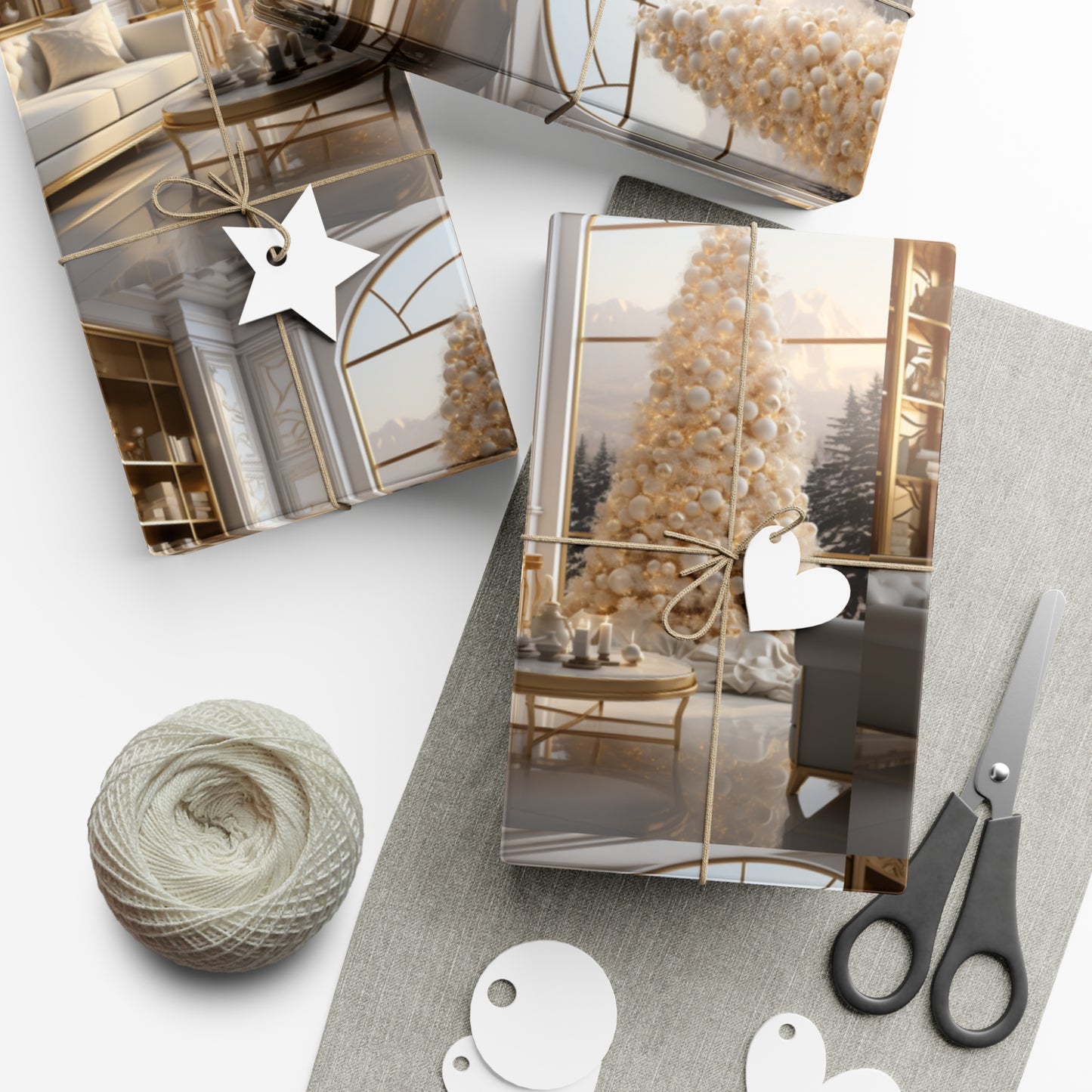 Elegant Gold and White Holiday Wrapping Paper Collection – Elevate Your Gifts with Sophisticated Style