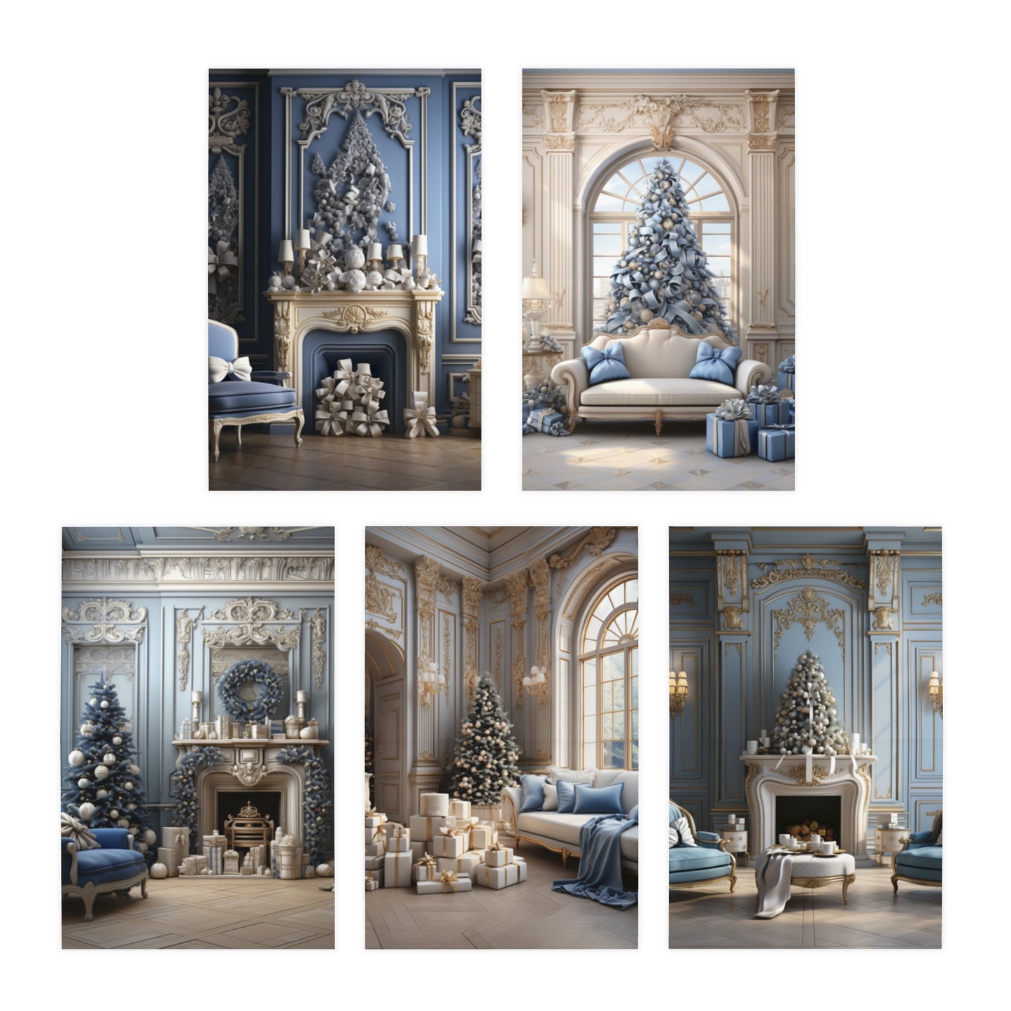 Ornate Era Greetings In Blue and Gold (5-Pack)
