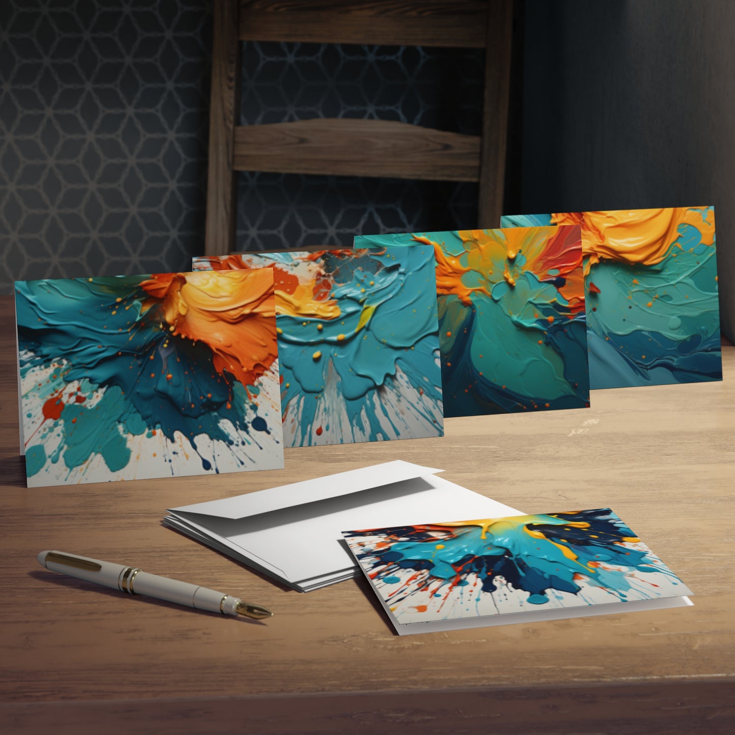 Elegance in Ink: Abstract Art Note Card Set(5-Pack)