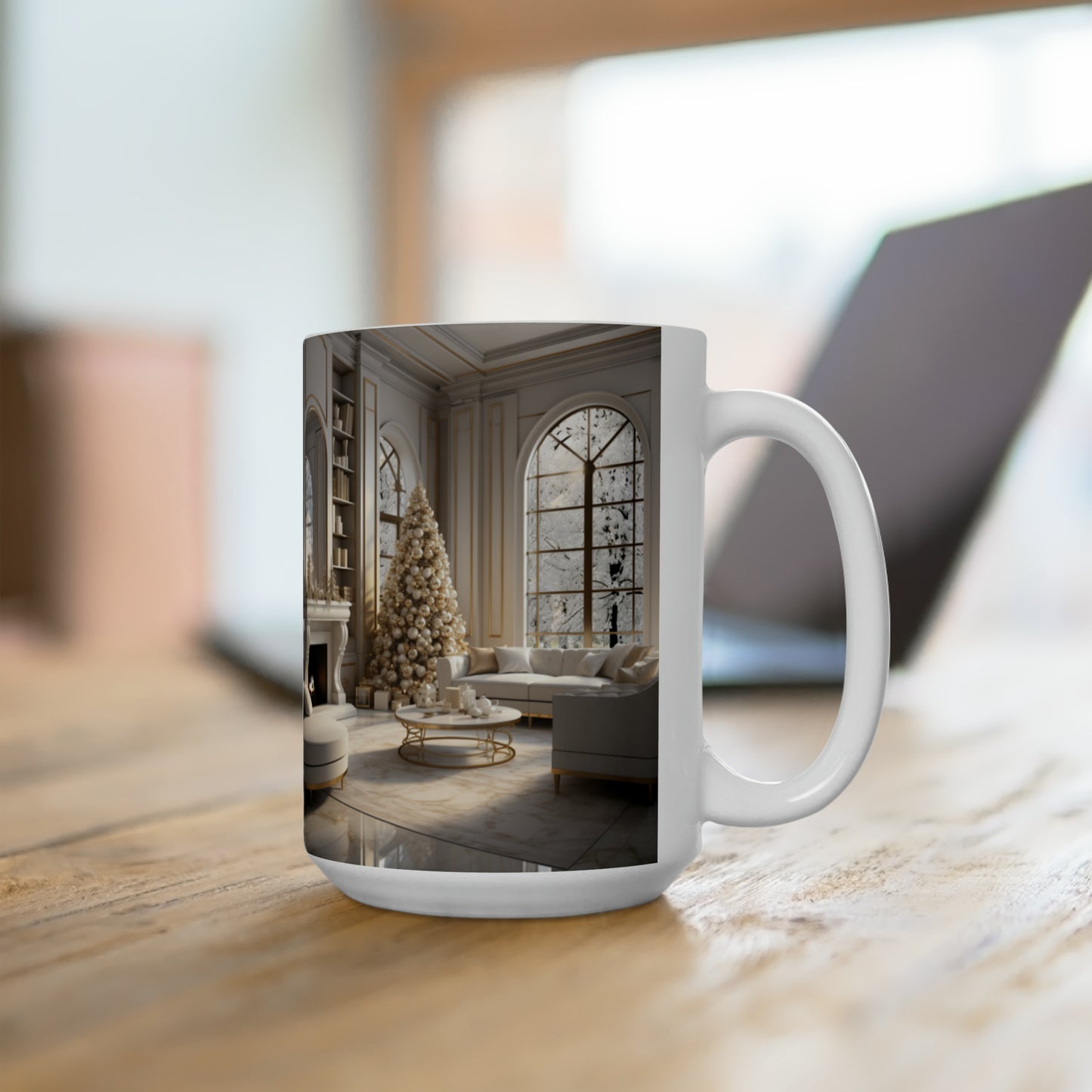 Elegance in Gold & White Holiday Mug15oz