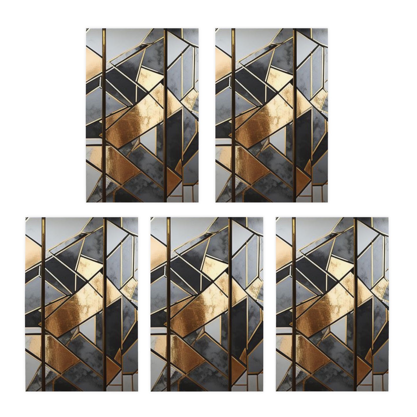 Elegance in Ink: Gold & Black Abstract Art Note Card Set(5-Pack)