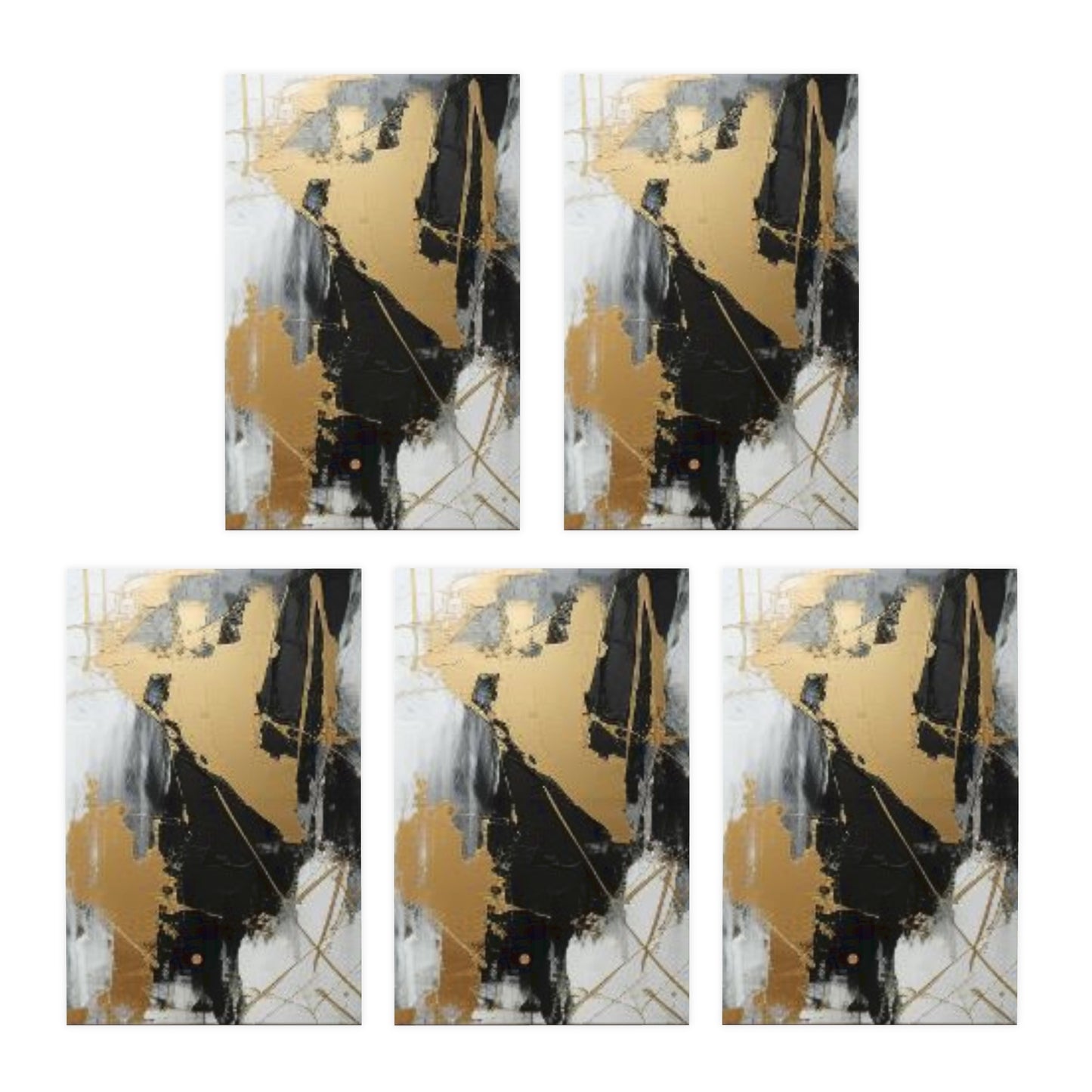 Elegance in Ink: Gold & Black Abstract Art Note Card Set(5-Pack)