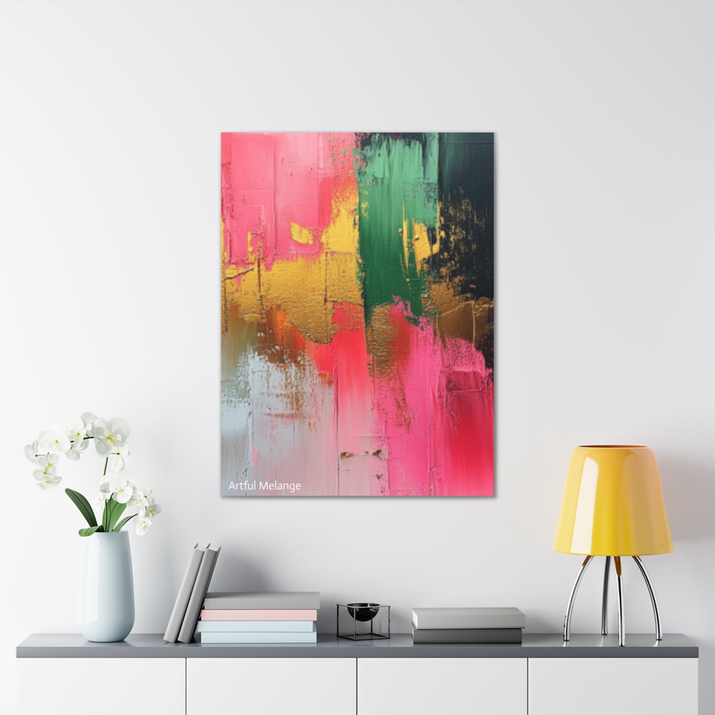 Acrylic Abstract Canvas Print - Homage to the Divine Nine/Pink Green Black and Gold 2