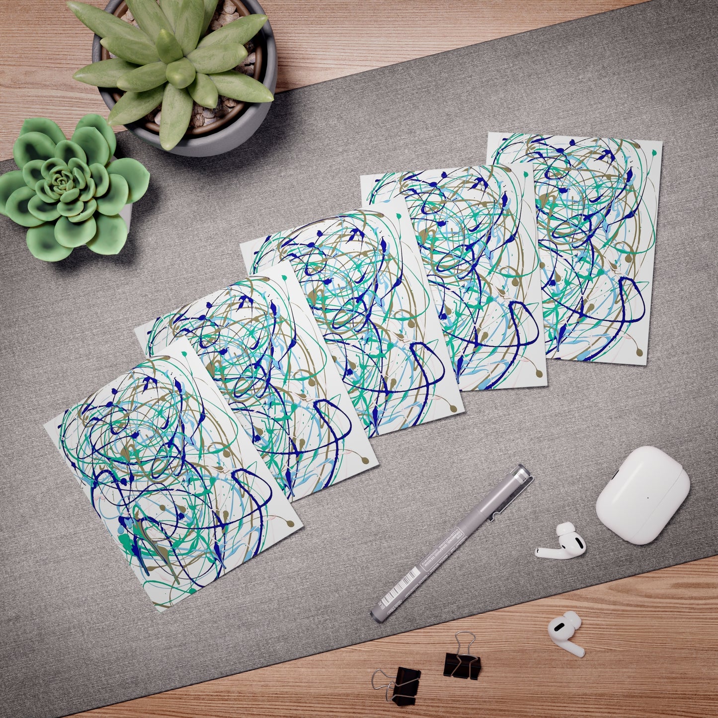 Elegance in Ink: Abstract Art Note Card Set(5-Pack)
