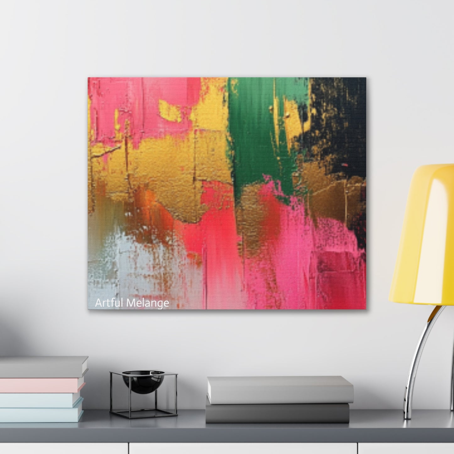 Acrylic Abstract Canvas Print - Homage to the Divine Nine/Pink Green Black and Gold 2