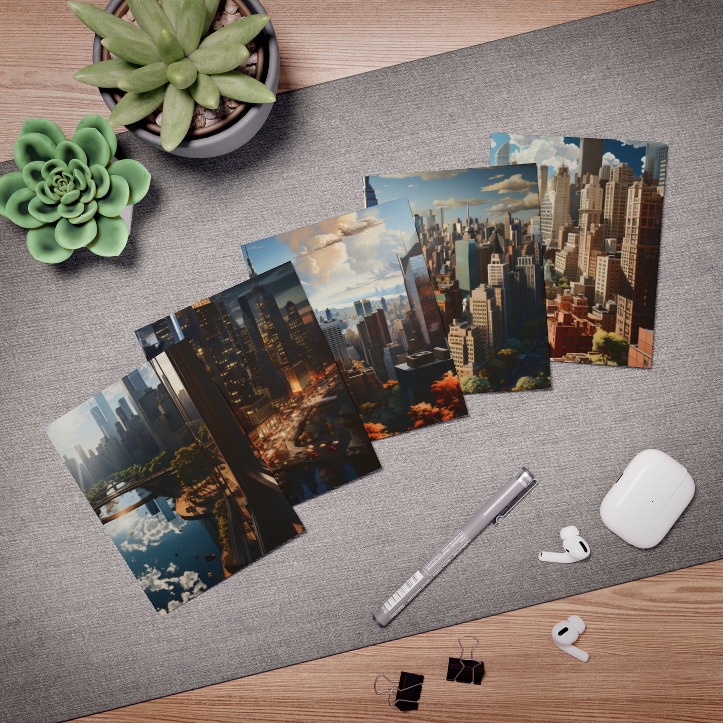 Skyline Vista: Hyper-Realistic 3D Cityscape Note Cards (5-Pack)