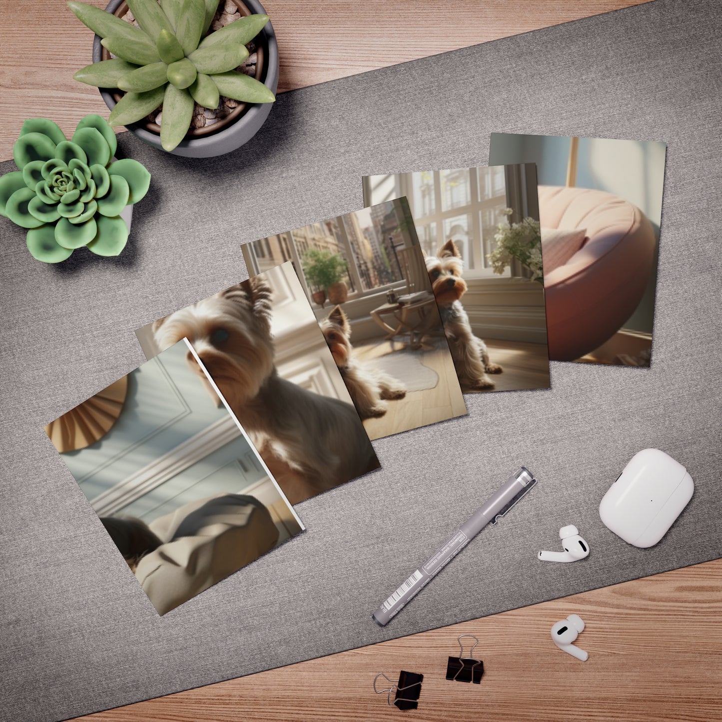 Confident Companion: A Dynamic Depiction of a Yorkshire Terrier Confident In a luxurious living Space.(5-Pack)