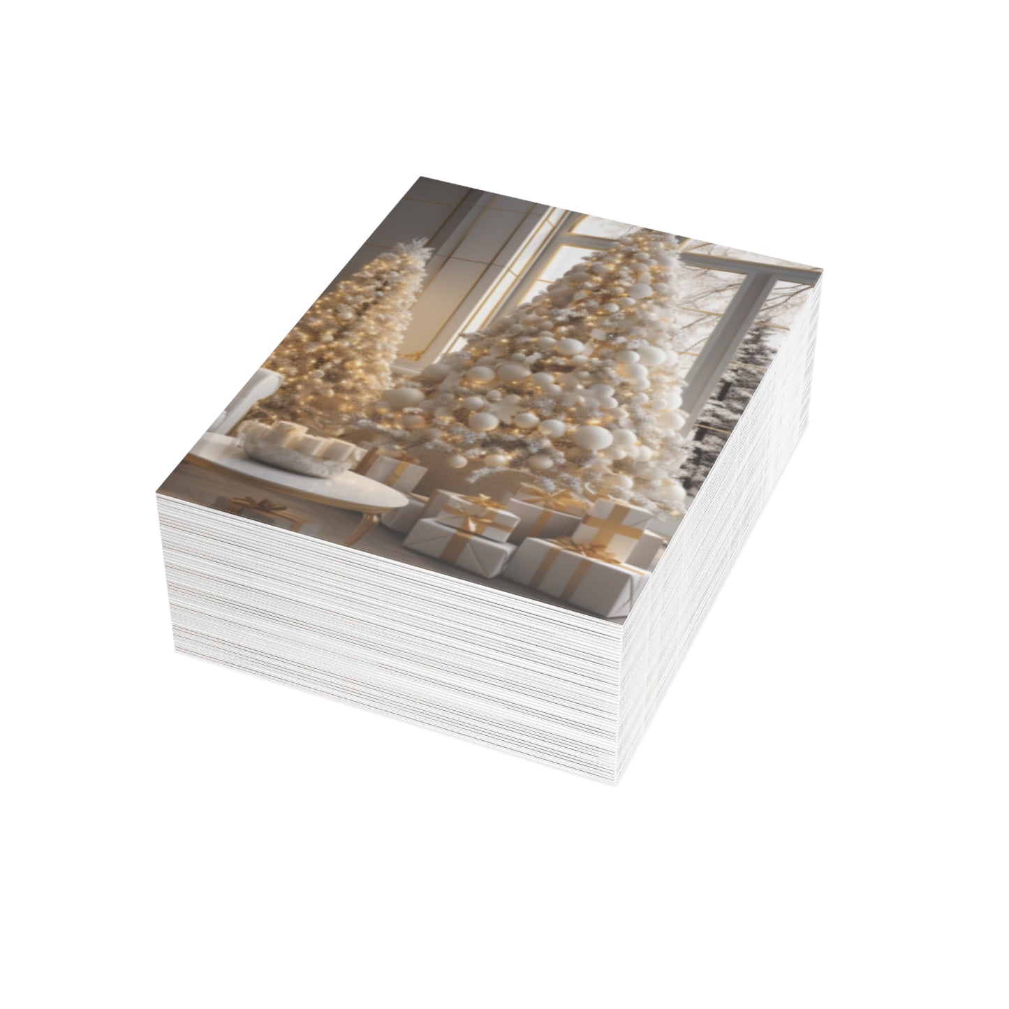 Elegance in Gold & White Christmas Notecards (1, 10, 30, and 50pcs)