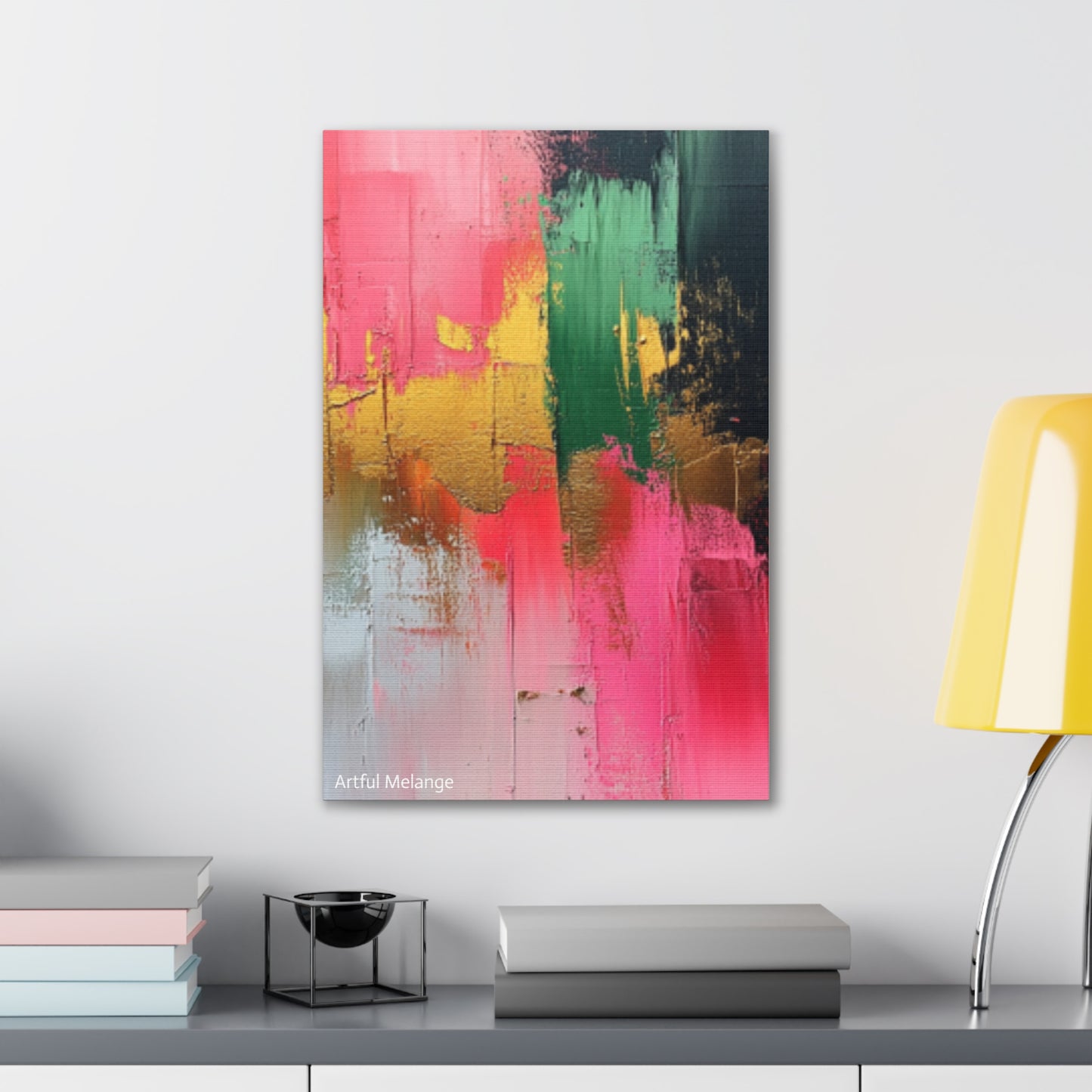 Acrylic Abstract Canvas Print - Homage to the Divine Nine/Pink Green Black and Gold 2