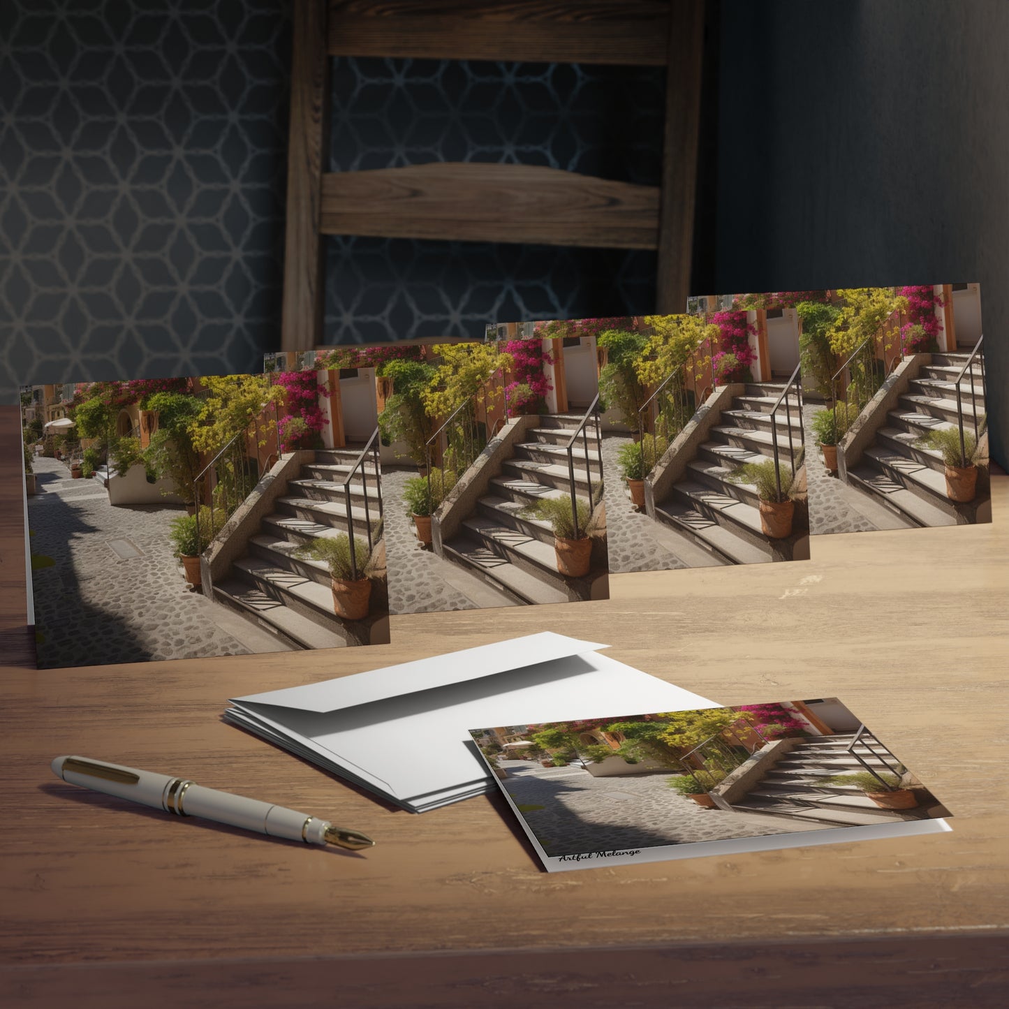 Italian Hillside Scene Design Note Cards (5-Pack)