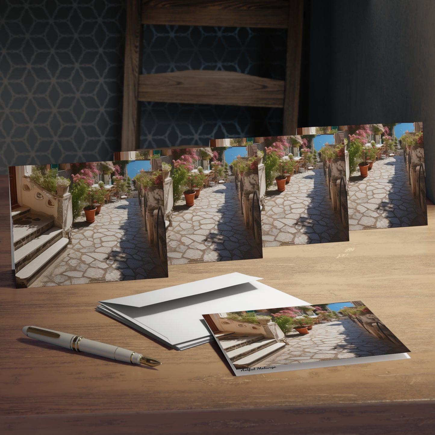 Italian Hillside Scene Design Note Cards (5-Pack)