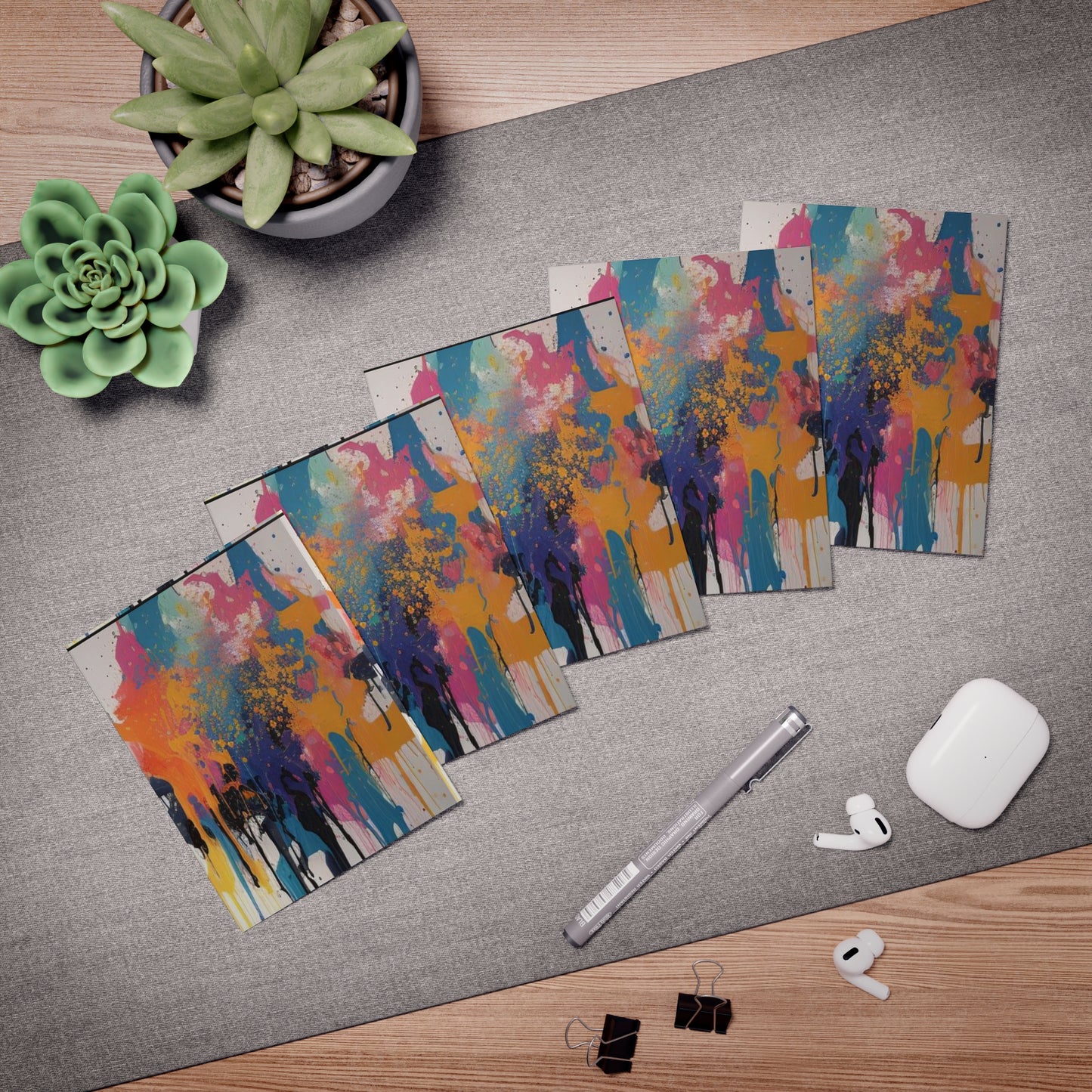 Elegance in Ink: Abstract Art Note Card Set(5-Pack)