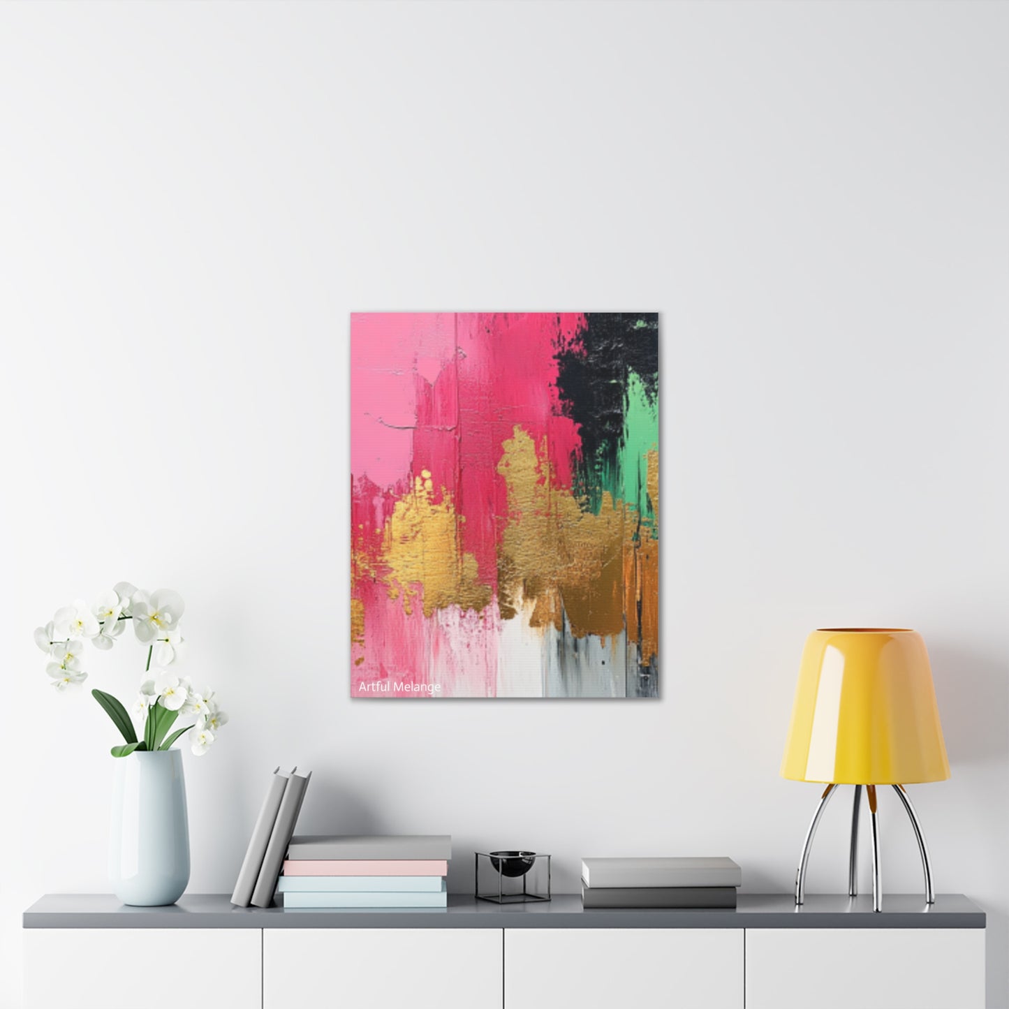 Acrylic Abstract Canvas Print - Homage to the Divine Nine/Pink Green Black and Gold 1