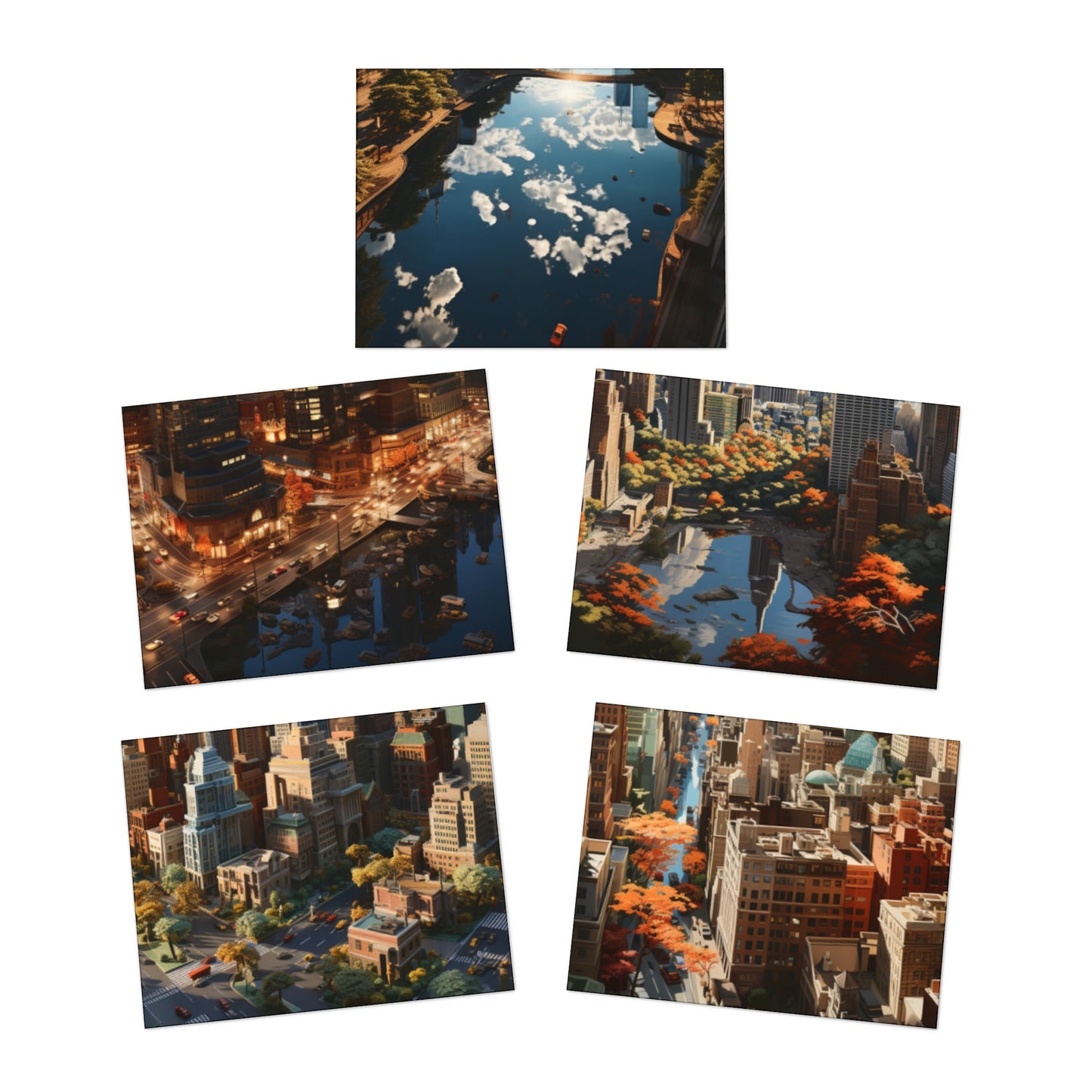 Skyline Vista: Hyper-Realistic 3D Cityscape Note Cards (5-Pack)