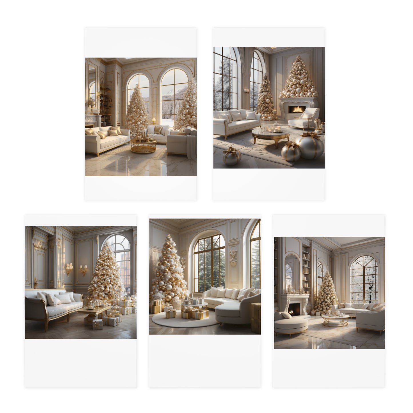 Elegance in Gold and White Christmas Notecards(5-Pack)