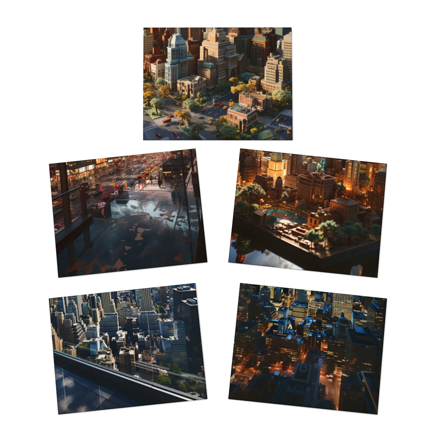 Skyline Vista: Hyper-Realistic 3D Cityscape Note Cards (5-Pack)
