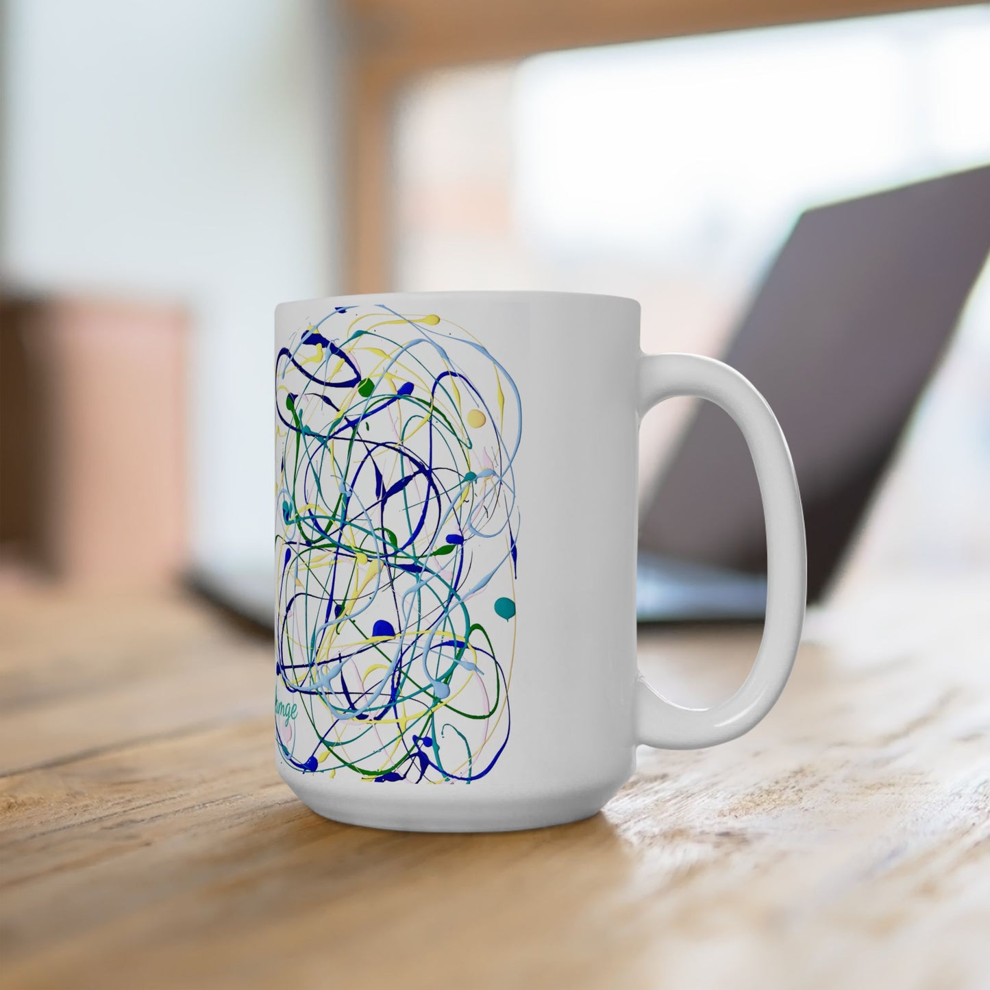Artsy Abstract Ceramic Mug Blue 15oz