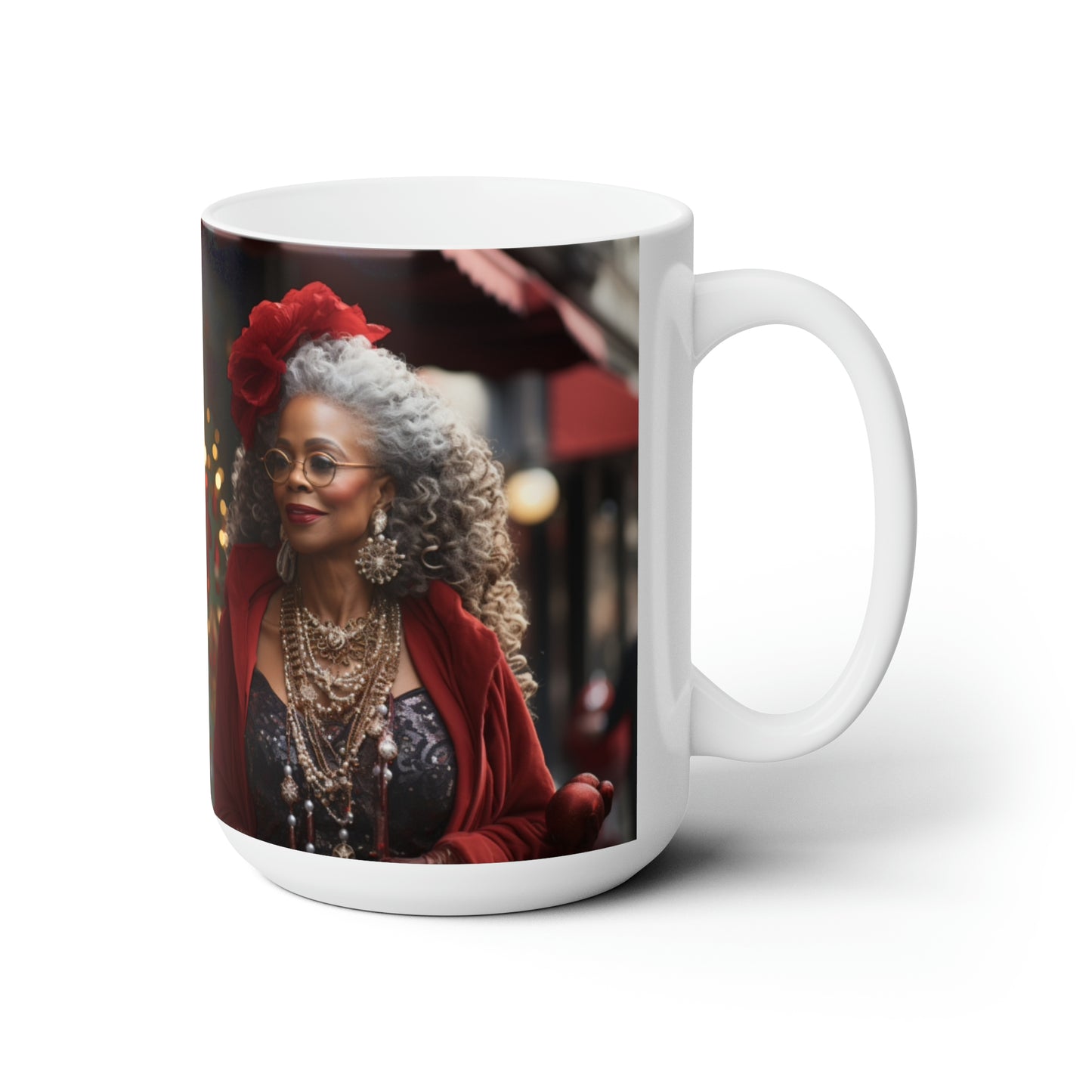 Queen Claus White Ceramic Holiday Mug 15oz