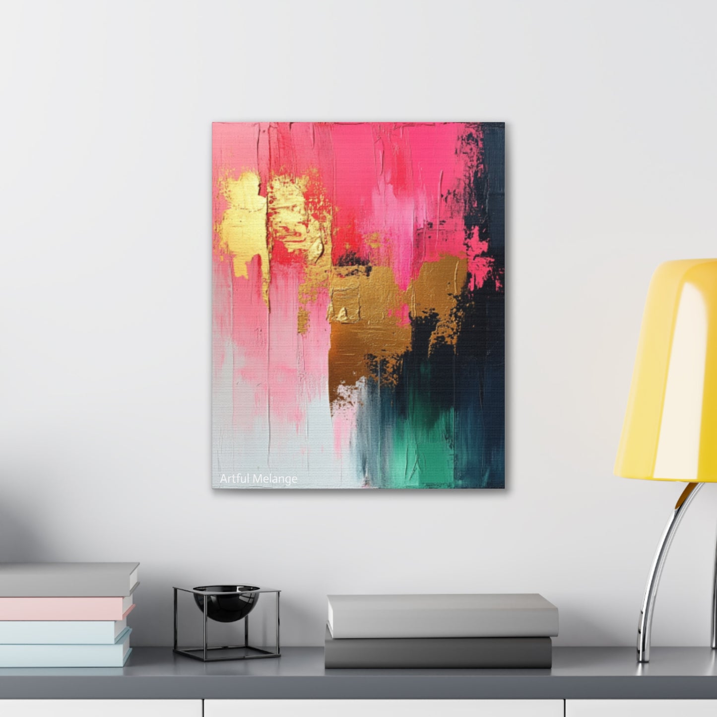Acrylic Abstract Canvas Print - Homage to the Divine Nine/Pink Green Black and Gold 4