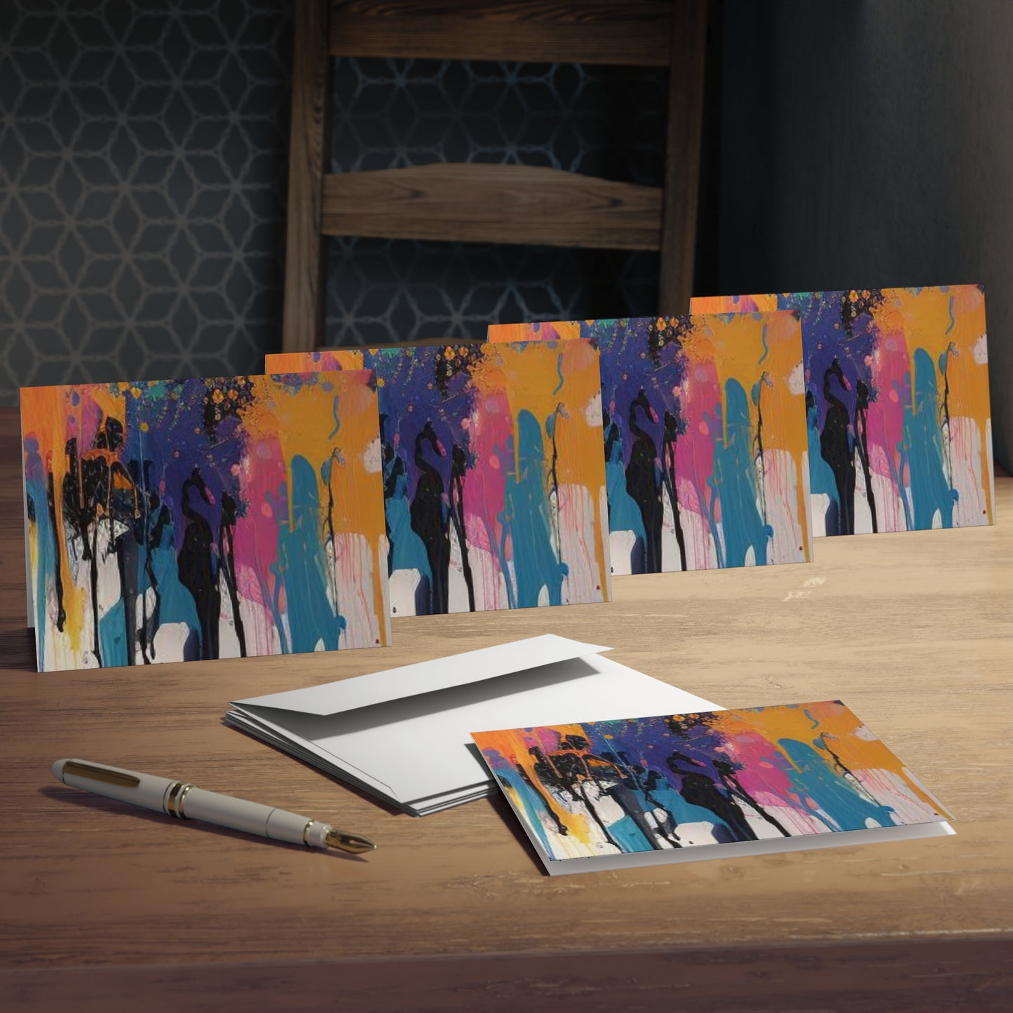 Elegance in Ink: Abstract Art Note Card Set(5-Pack)