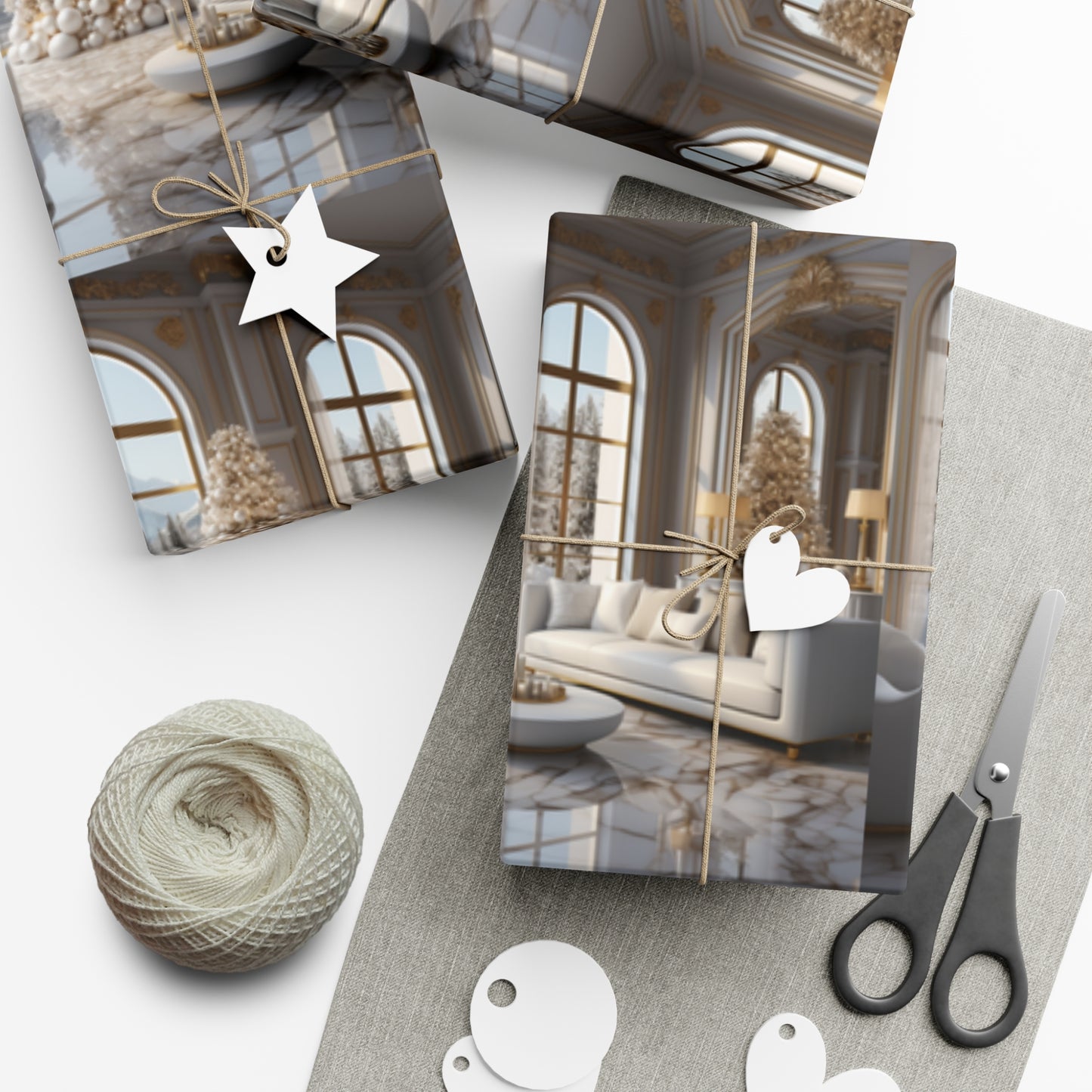 Elegant Gold and White Holiday Wrapping Paper Collection – Elevate Your Gifts with Sophisticated Style