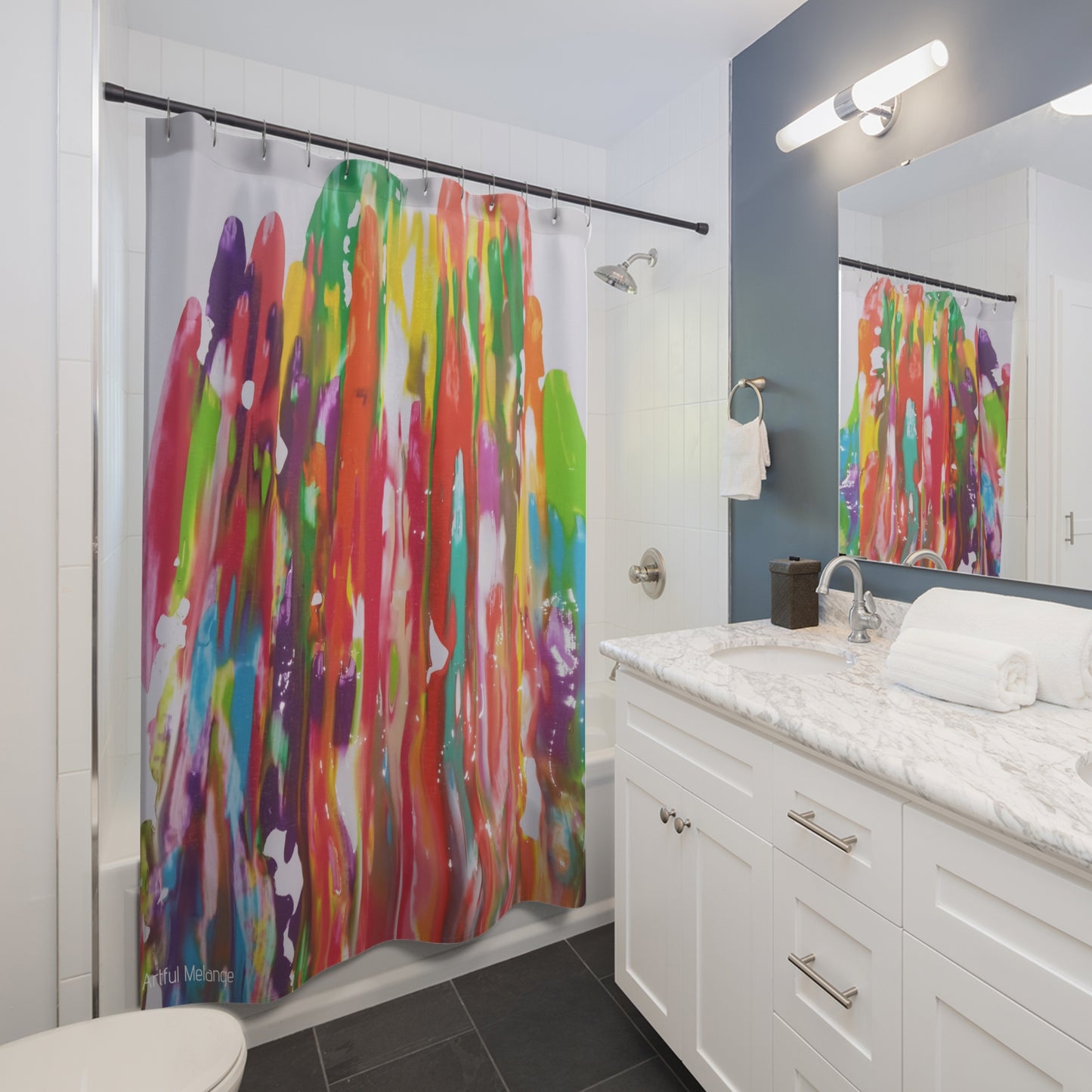 Canvas Cascade: Abstract Acrylic Art Shower Curtain Collection