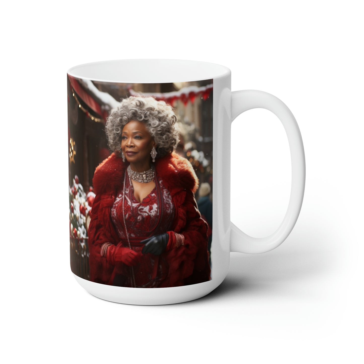 Queen Claus White Ceramic Holiday Mug 15oz