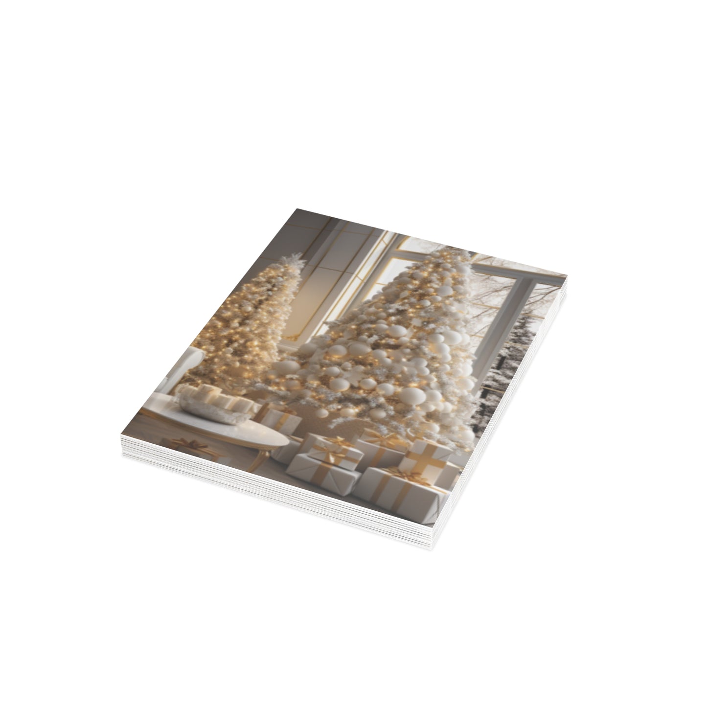 Elegance in Gold & White Christmas Notecards (1, 10, 30, and 50pcs)