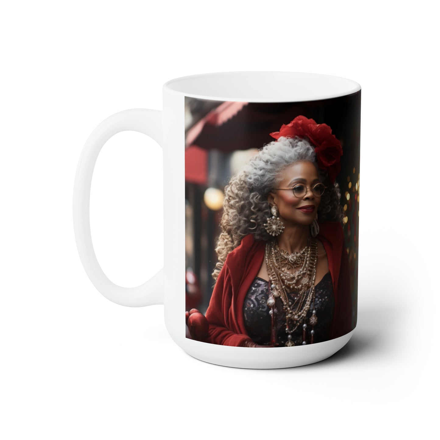 Queen Claus White Ceramic Holiday Mug 15oz