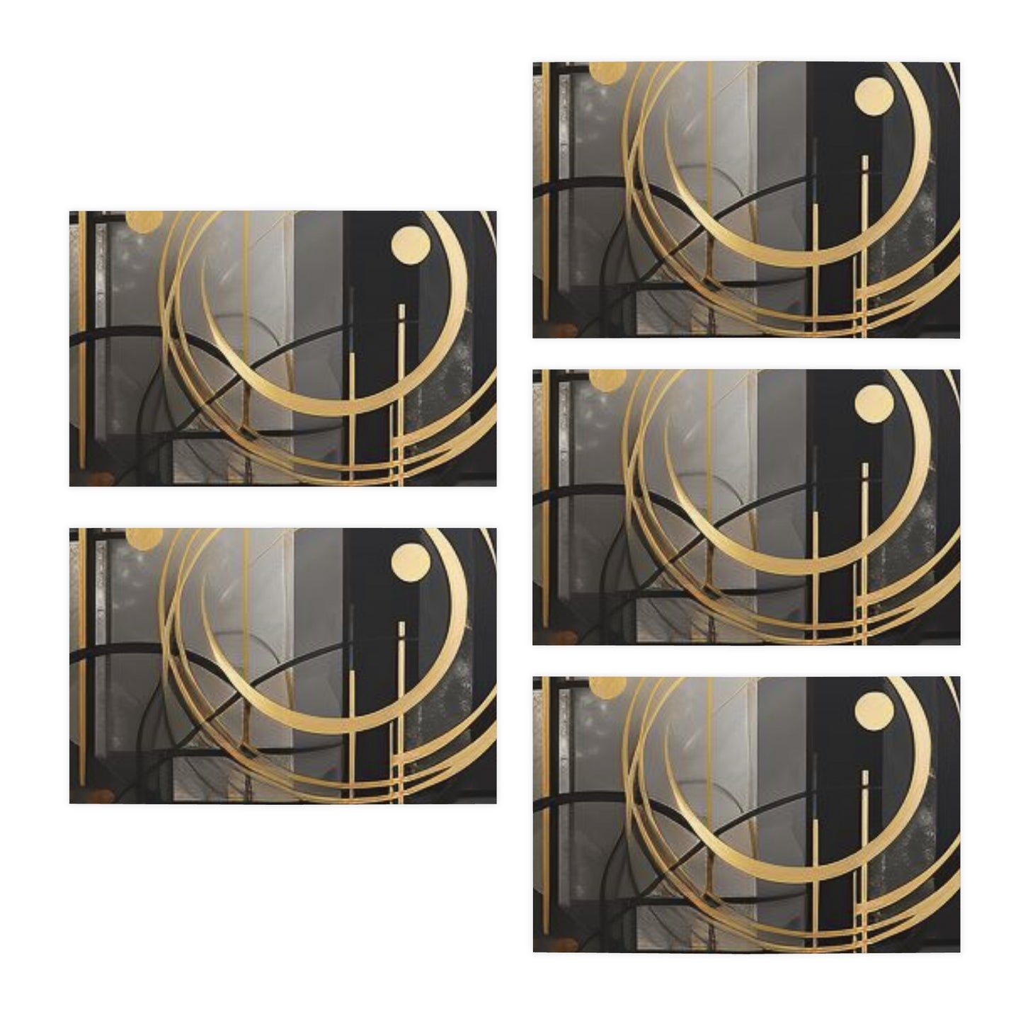 Elegance in Ink: Gold & Black Abstract Art Note Card Set(5-Pack)