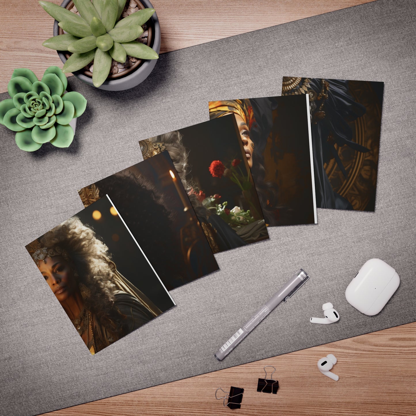 Majestic African Queens: Celebrating Modern Elegance in Resplendent Note Cards (5-Pack)