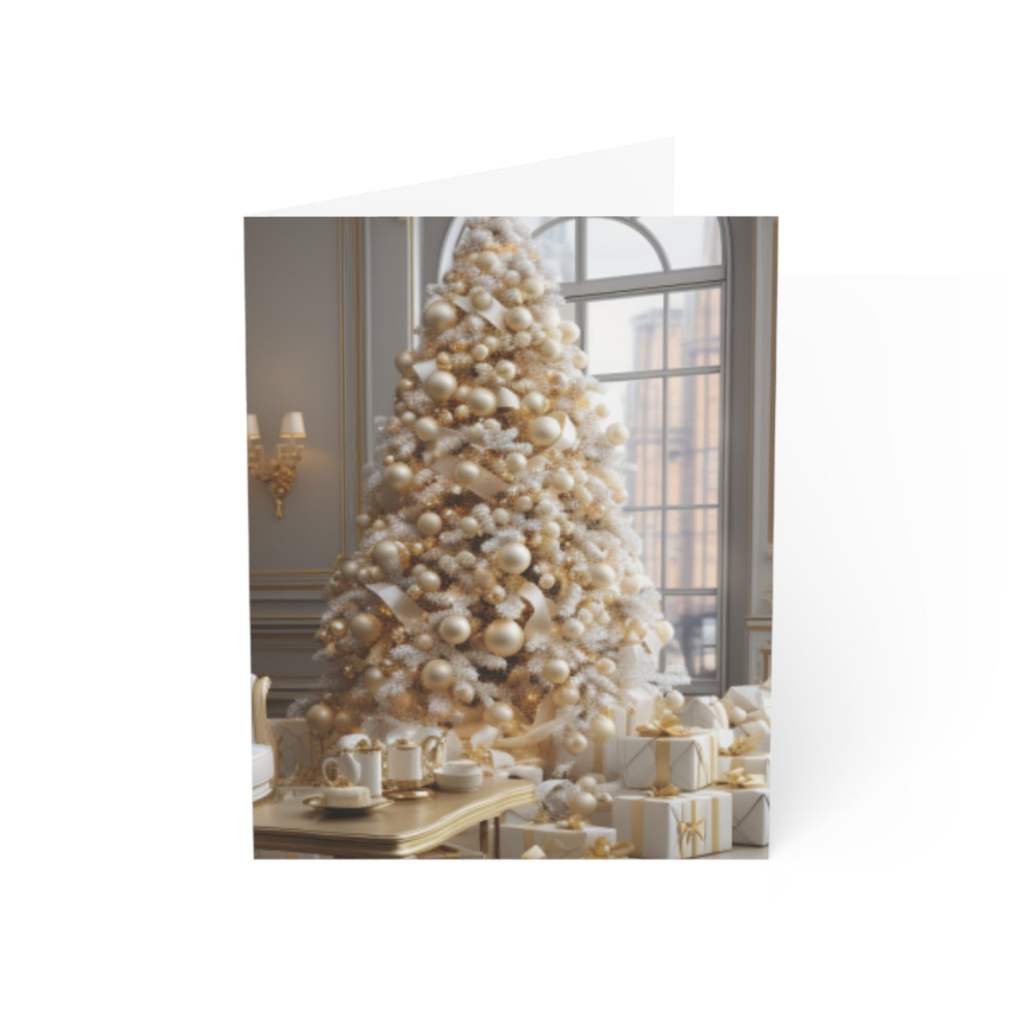 Elegance in Gold & White Christmas Notecards (1, 10, 30, and 50pcs)