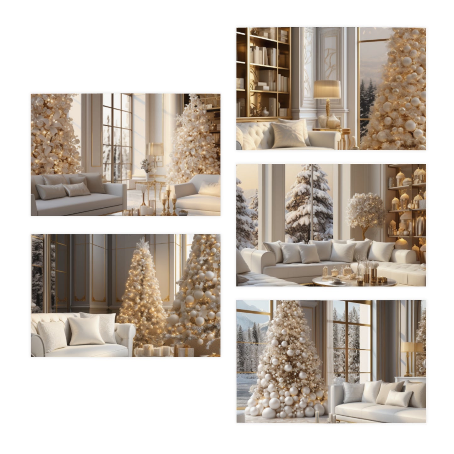 Elegance in Gold and White Christmas Notecards(5-Pack)