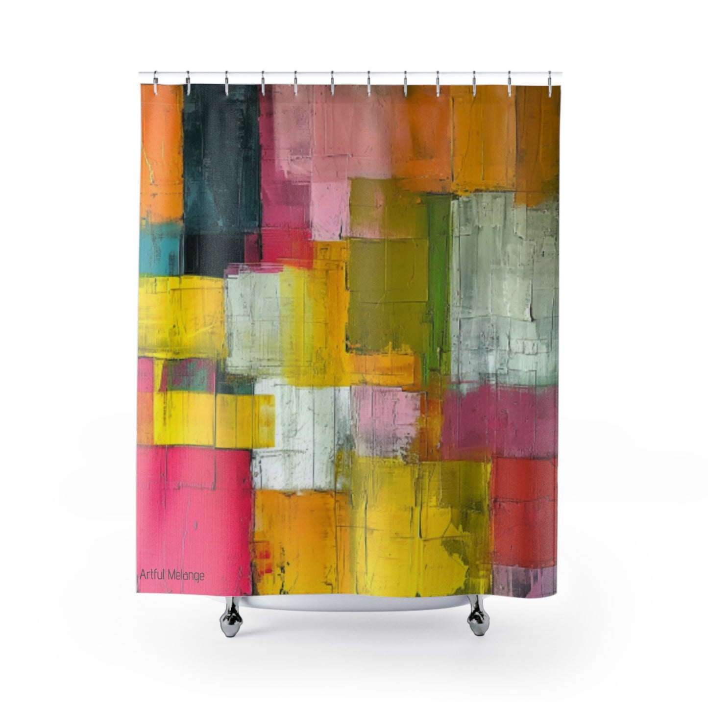 Canvas Cascade: Abstract Acrylic Art Shower Curtain Collection