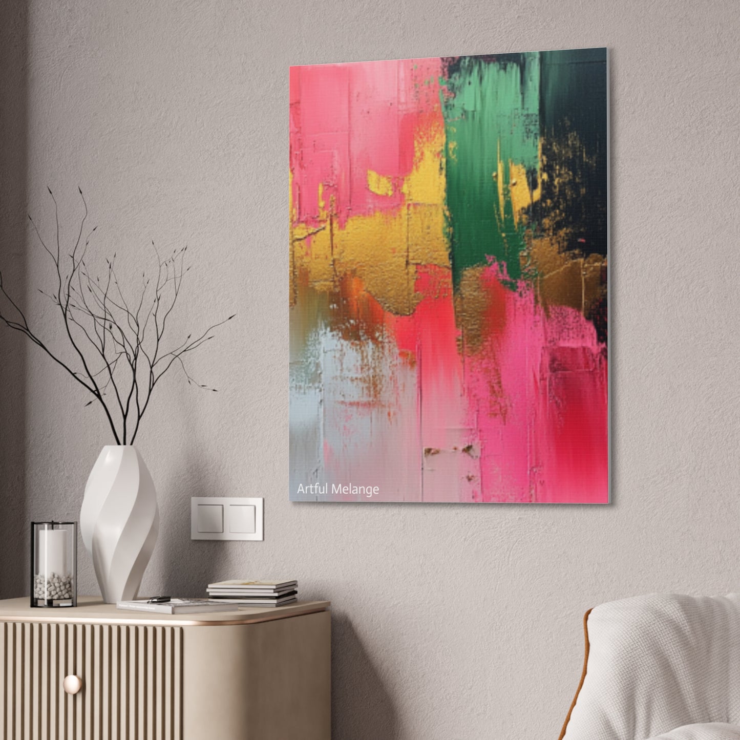 Acrylic Abstract Canvas Print - Homage to the Divine Nine/Pink Green Black and Gold 2
