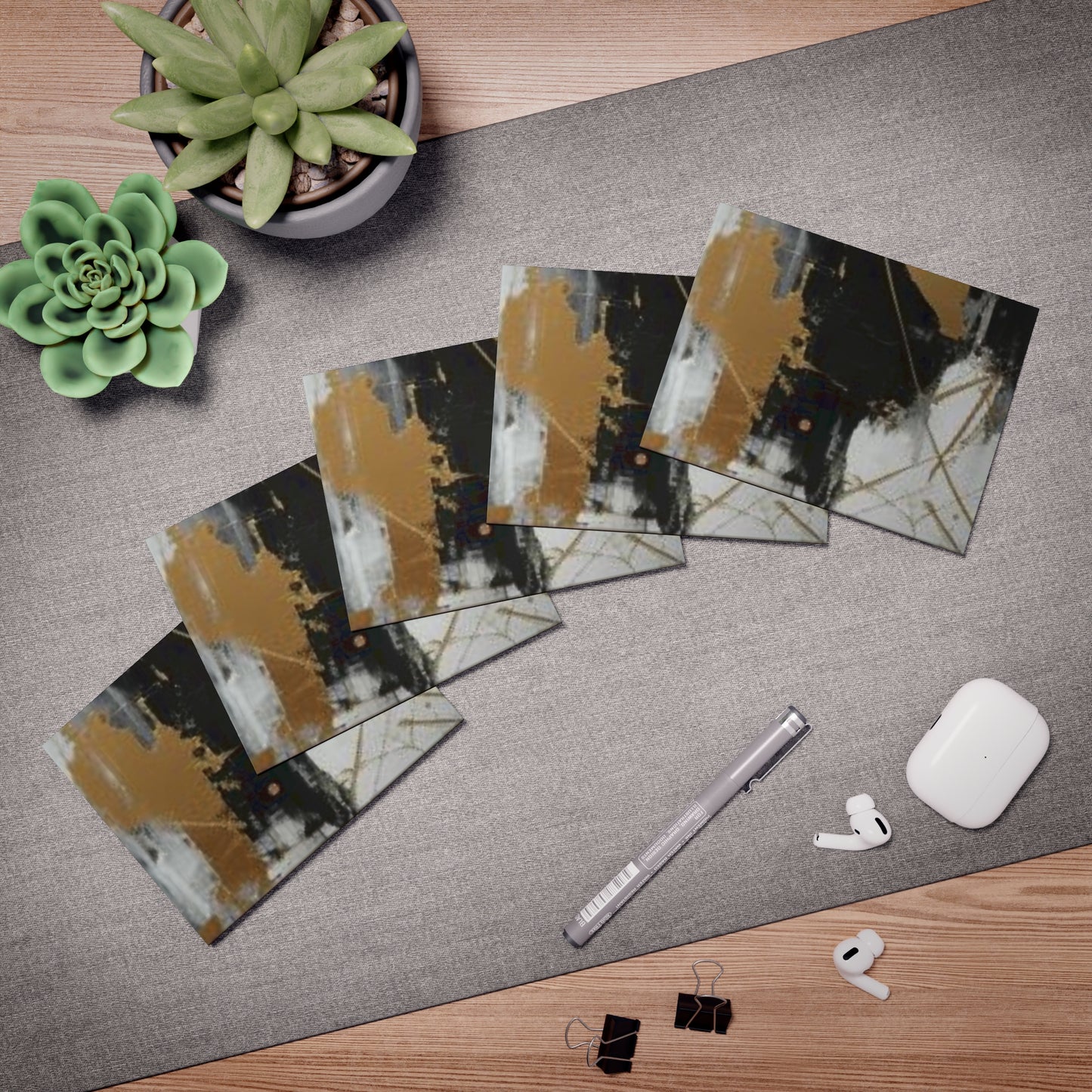 Elegance in Ink: Gold & Black Abstract Art Note Card Set(5-Pack)