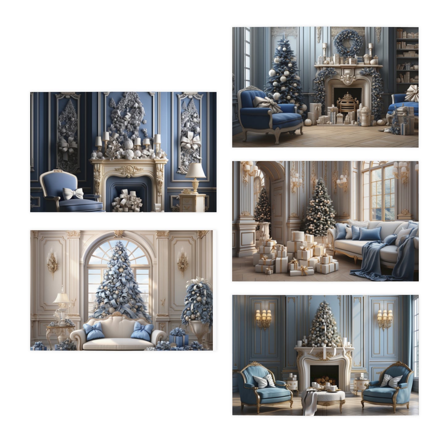 Ornate Era Greetings In Blue and Gold (5-Pack)