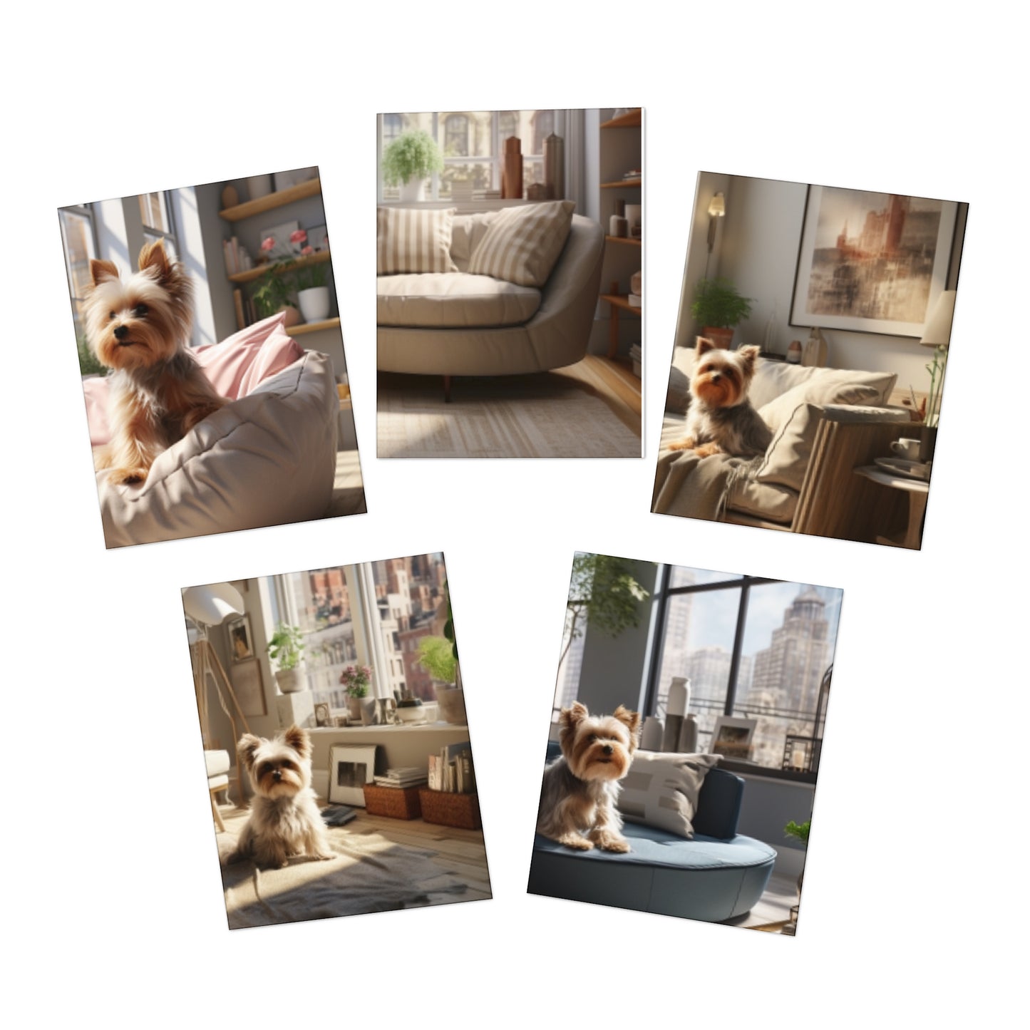 Bossy Lounging: Captures the playful yet authoritative stance of a Yorkshire Terrier amidst lavish decor (5-Pack)
