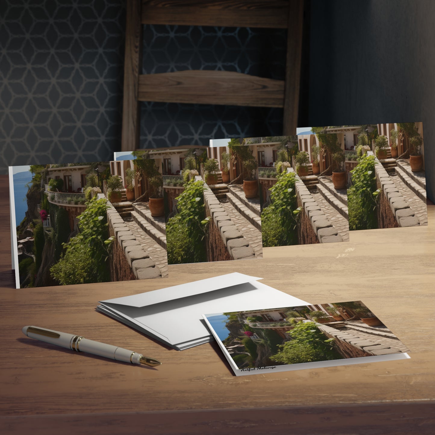 Italian Hillside Scene Design Note Cards (5-Pack)