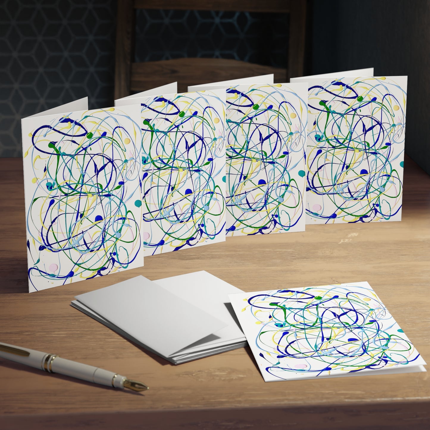 Elegance in Ink: Abstract Art Note Card Set(5-Pack)