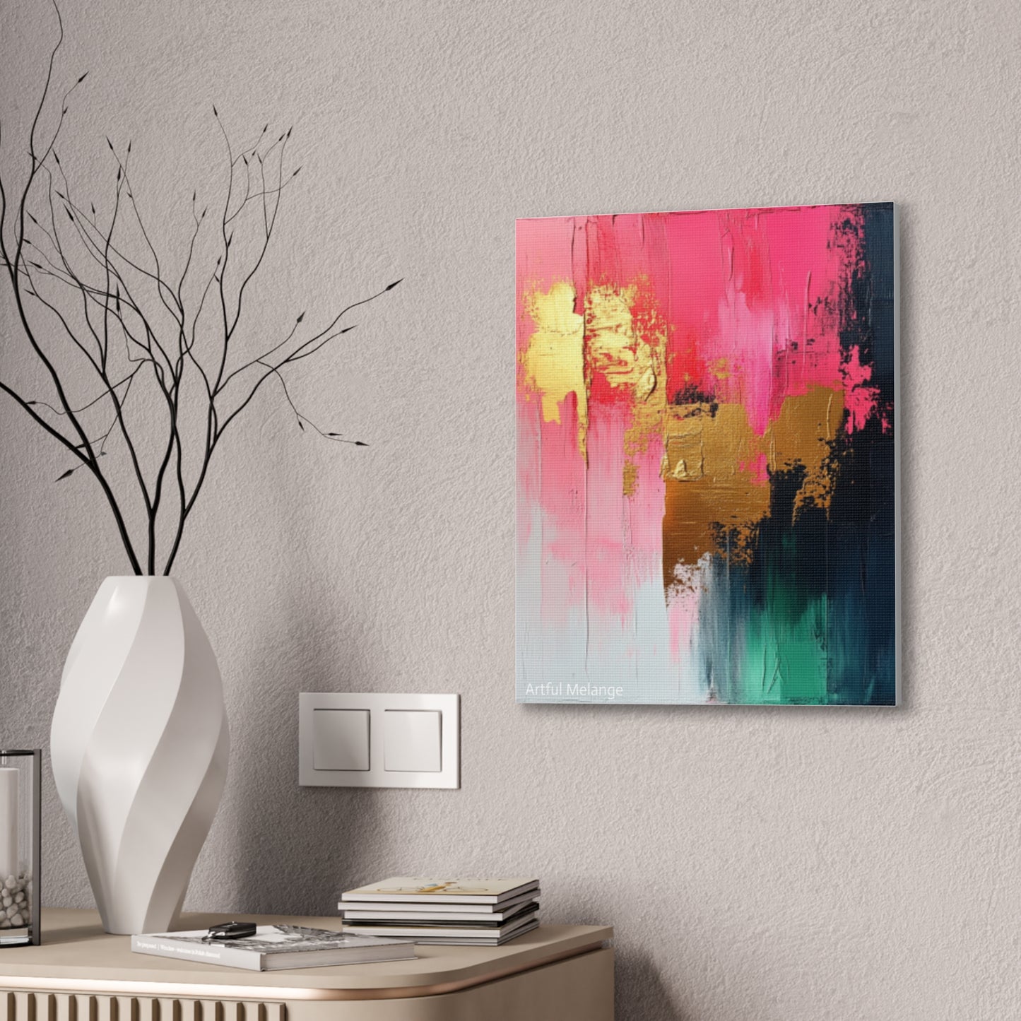 Acrylic Abstract Canvas Print - Homage to the Divine Nine/Pink Green Black and Gold 4