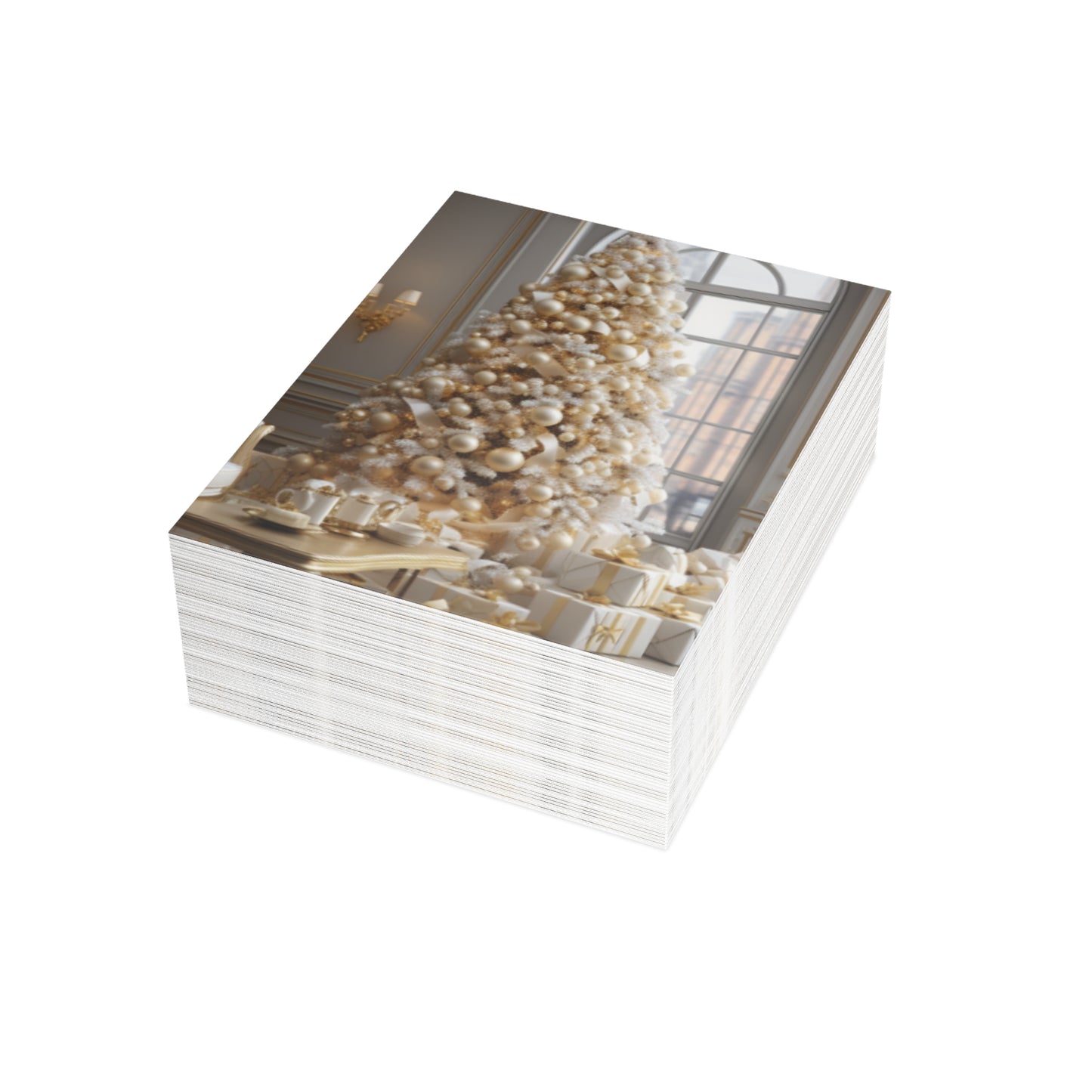 Elegance in Gold & White Christmas Notecards (1, 10, 30, and 50pcs)