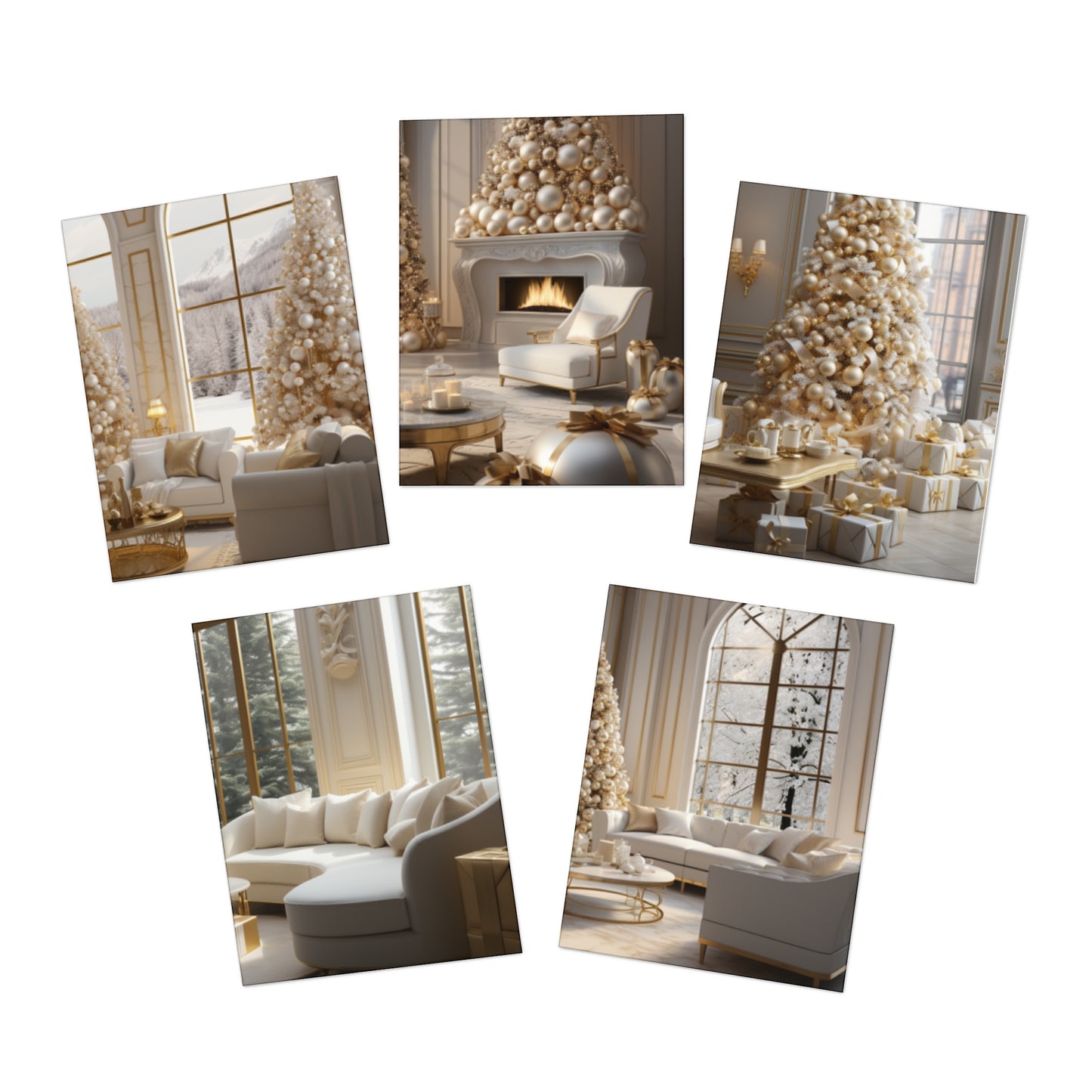 Elegance in Gold and White Christmas Notecards(5-Pack)