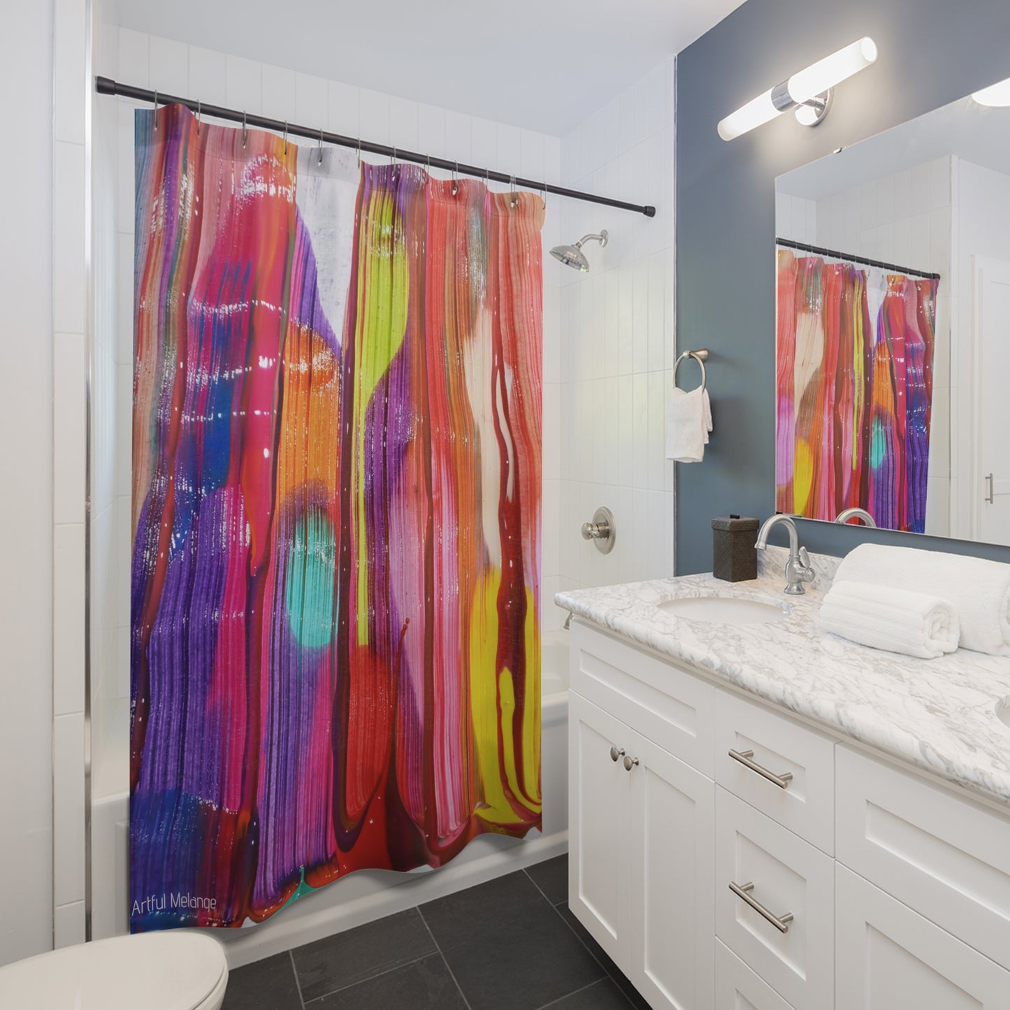 Canvas Cascade: Abstract Acrylic Art Shower Curtain Collection