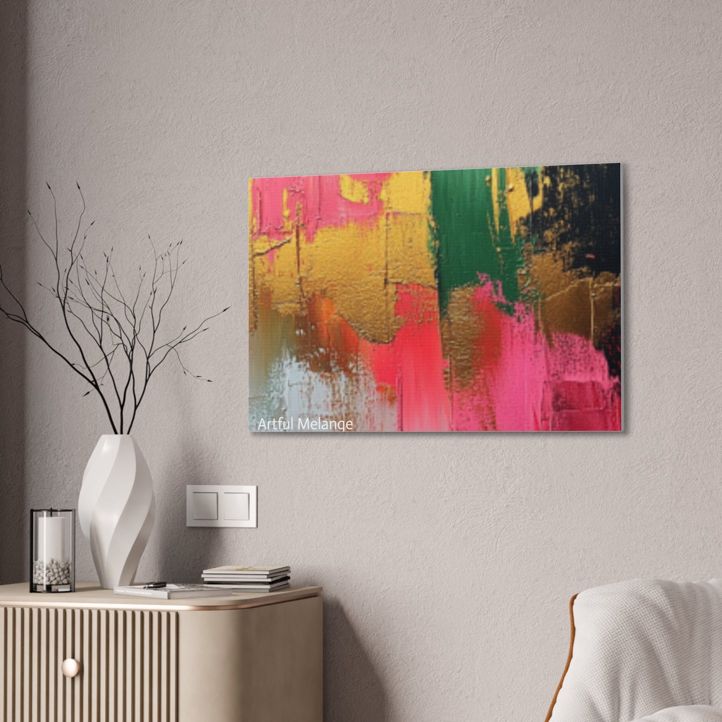 Acrylic Abstract Canvas Print - Homage to the Divine Nine/Pink Green Black and Gold 2