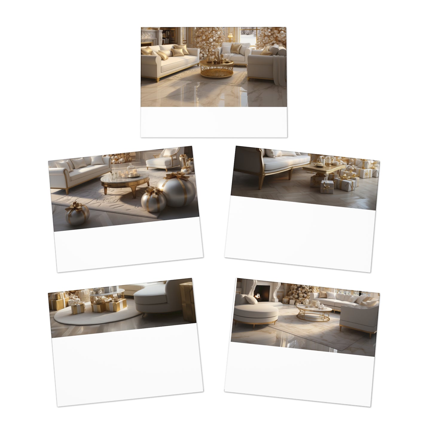 Elegance in Gold and White Christmas Notecards(5-Pack)