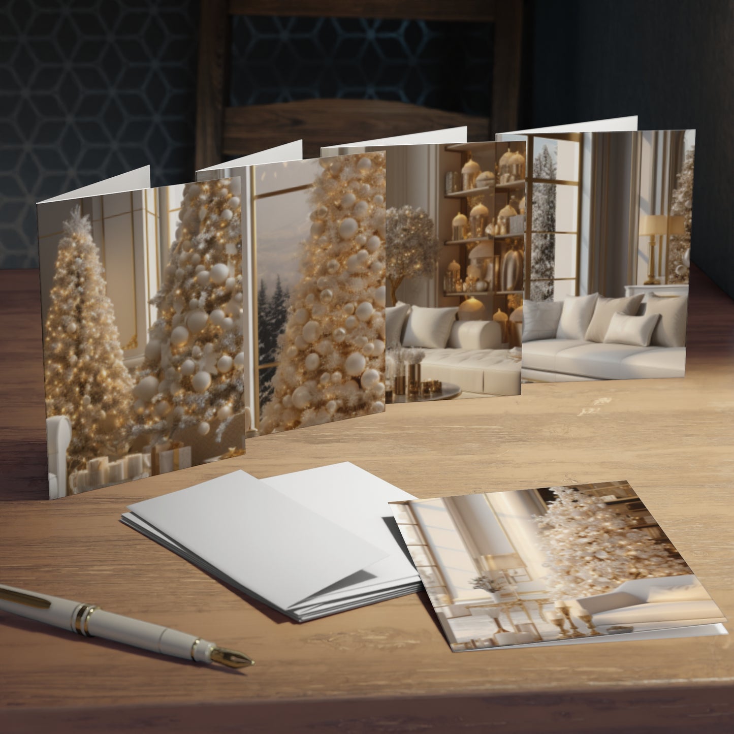 Elegance in Gold and White Christmas Notecards(5-Pack)